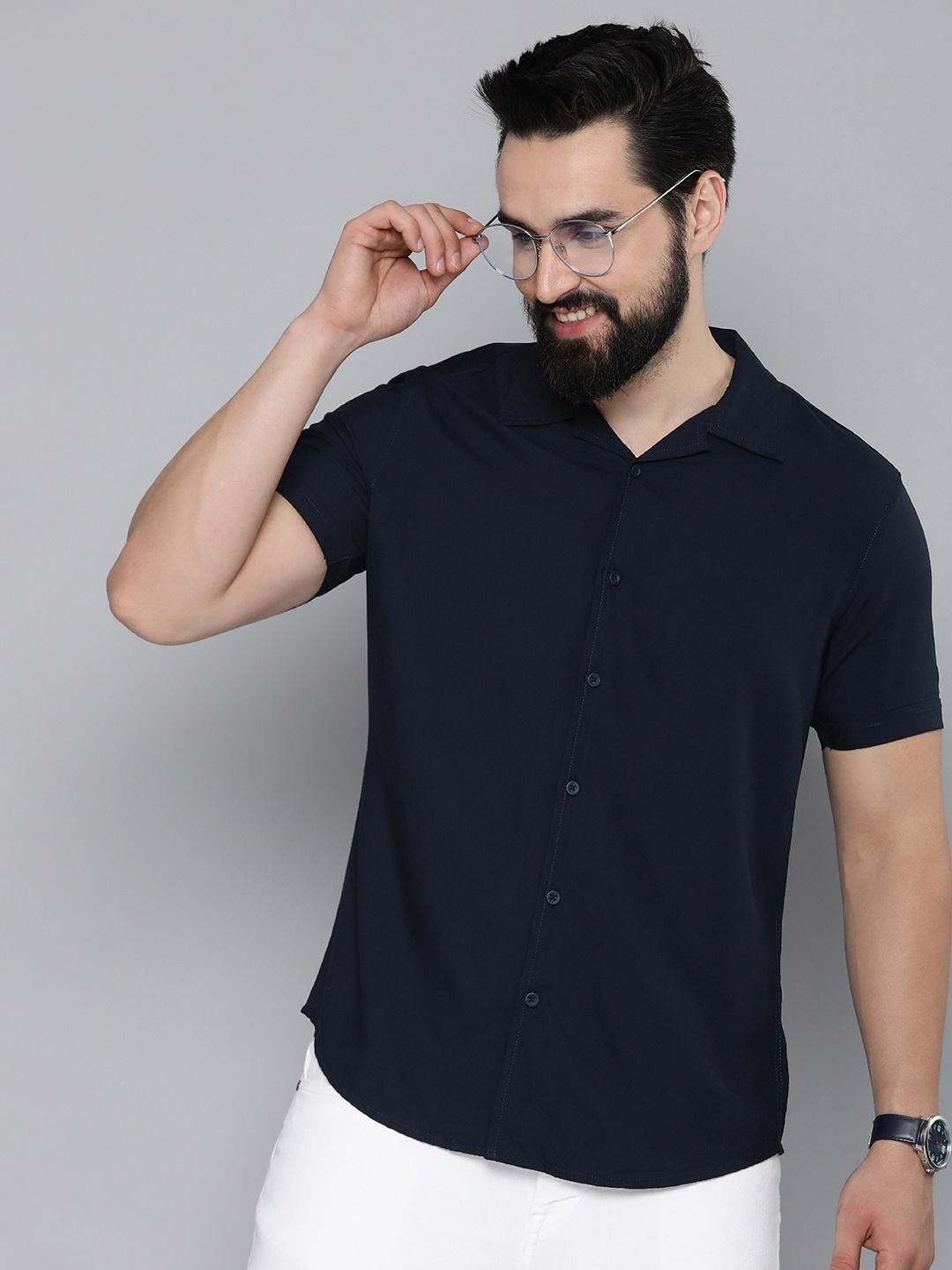 

HERE&NOW Men Navy Blue Slim Fit Opaque Casual Shirt