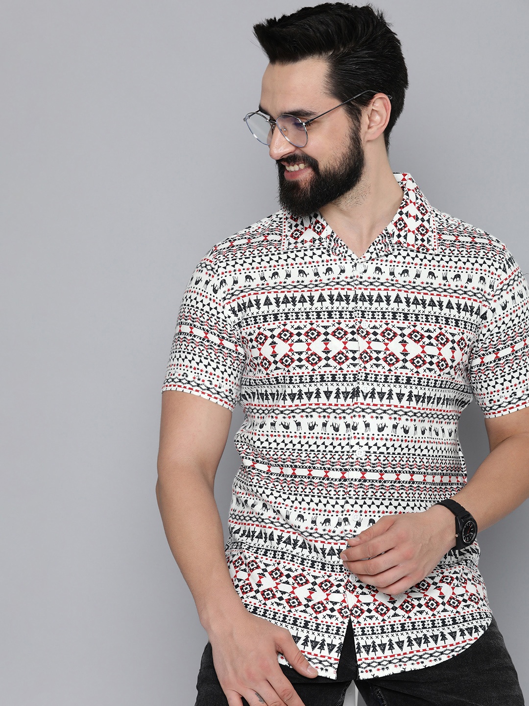 

HERE&NOW Men Multicoloured Slim Fit Opaque Printed Casual Shirt, Multi