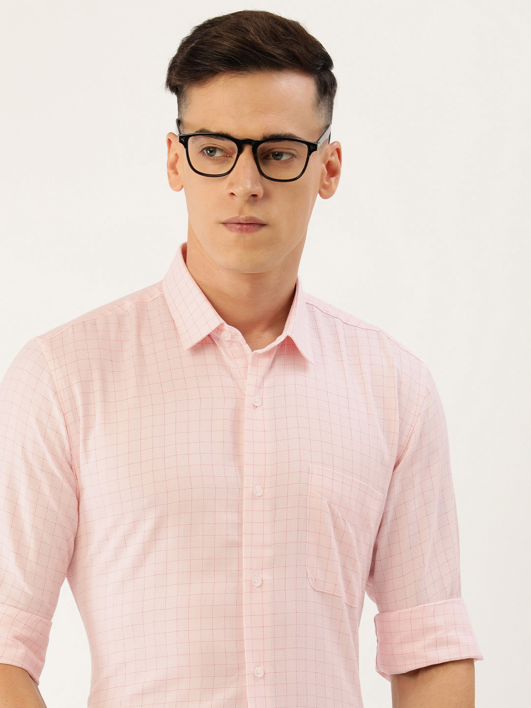 

Peter England Men Opaque Checked Formal Shirt, Pink