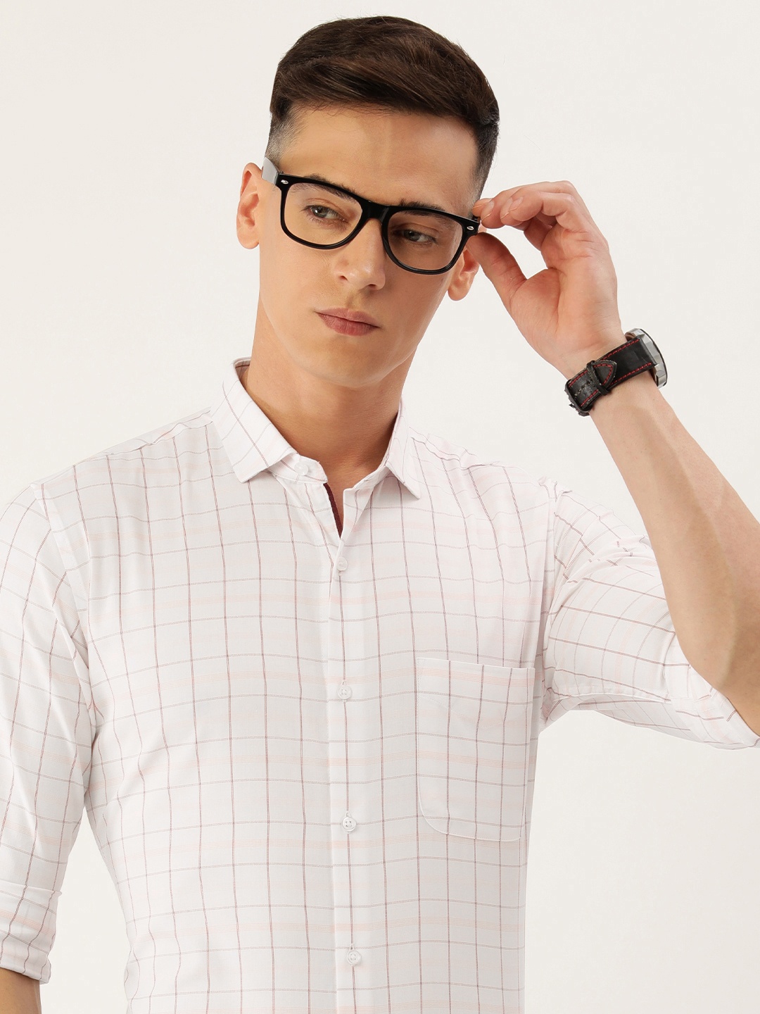 

Peter England Men Slim Fit Opaque Checked Formal Shirt, White