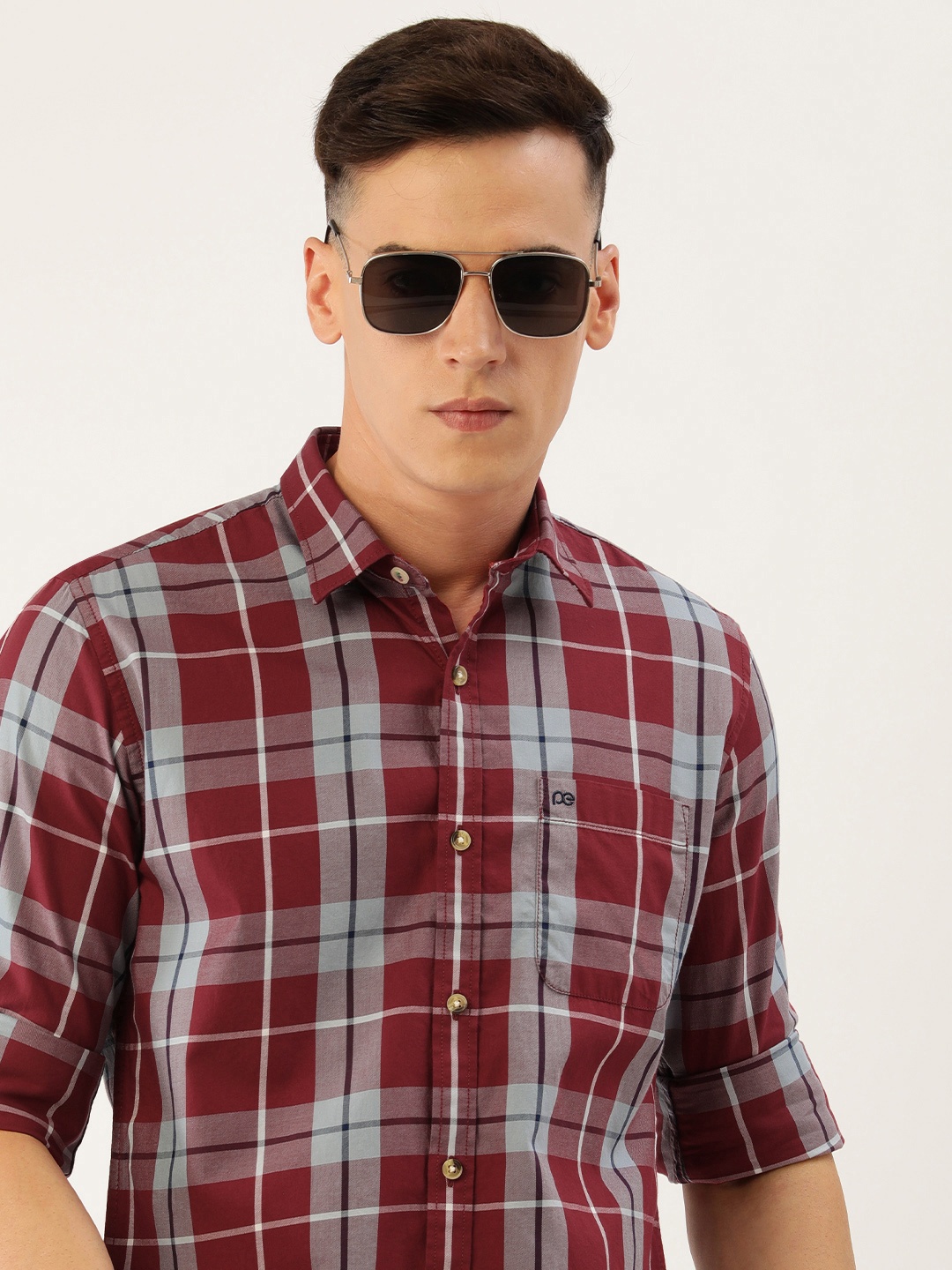 

Peter England Men Slim Fit Tartan Checked Cotton Casual Shirt, Maroon