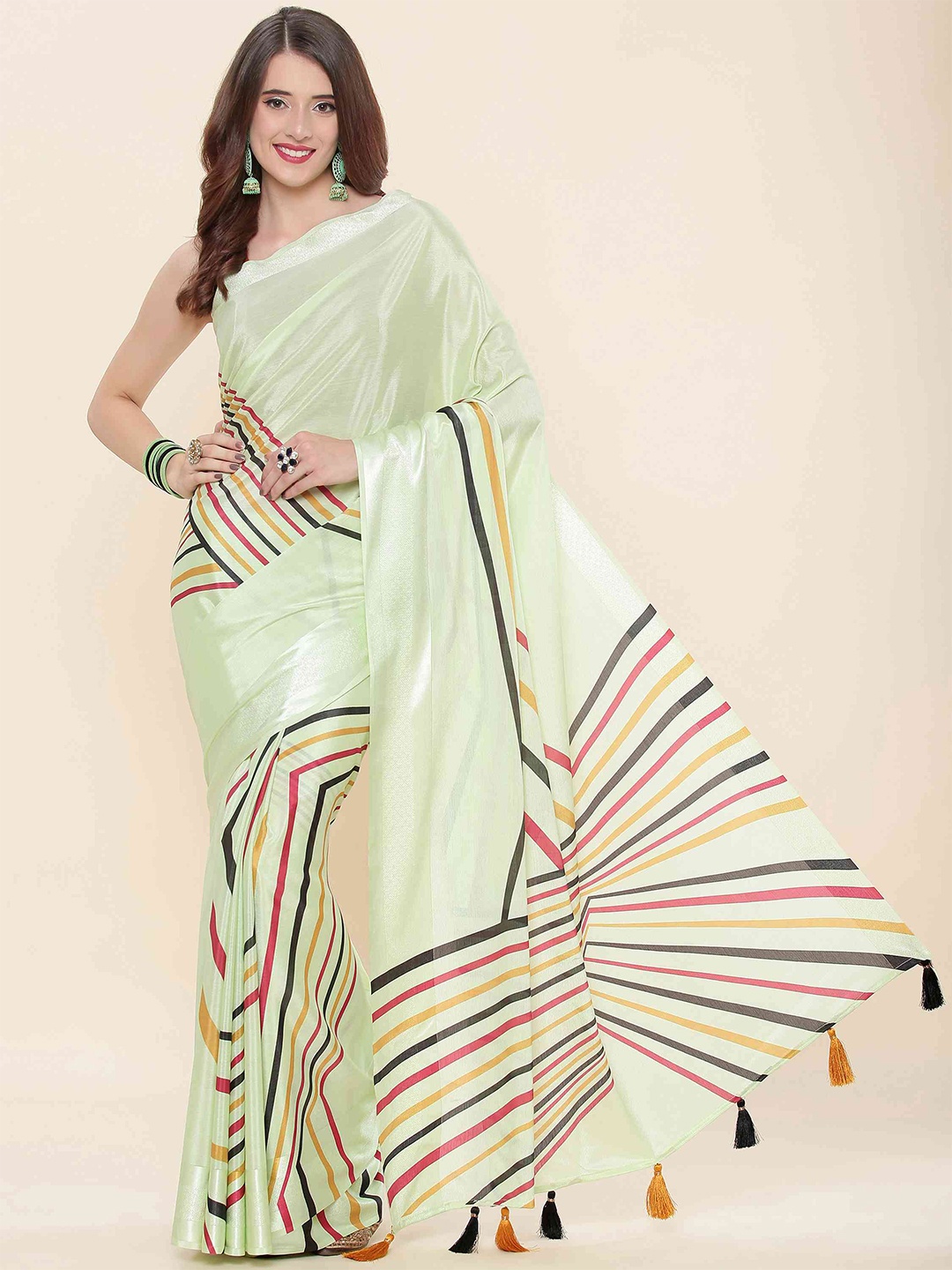 

elora Striped Bhagalpuri Saree, Green