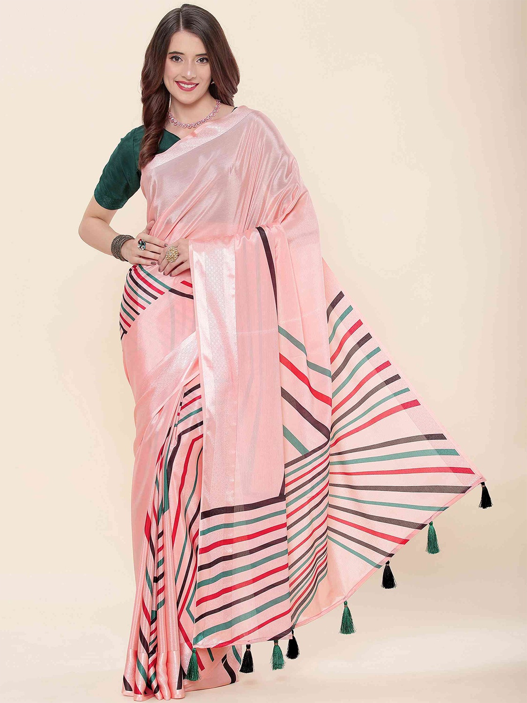 

elora Striped Bhagalpuri Saree, Peach