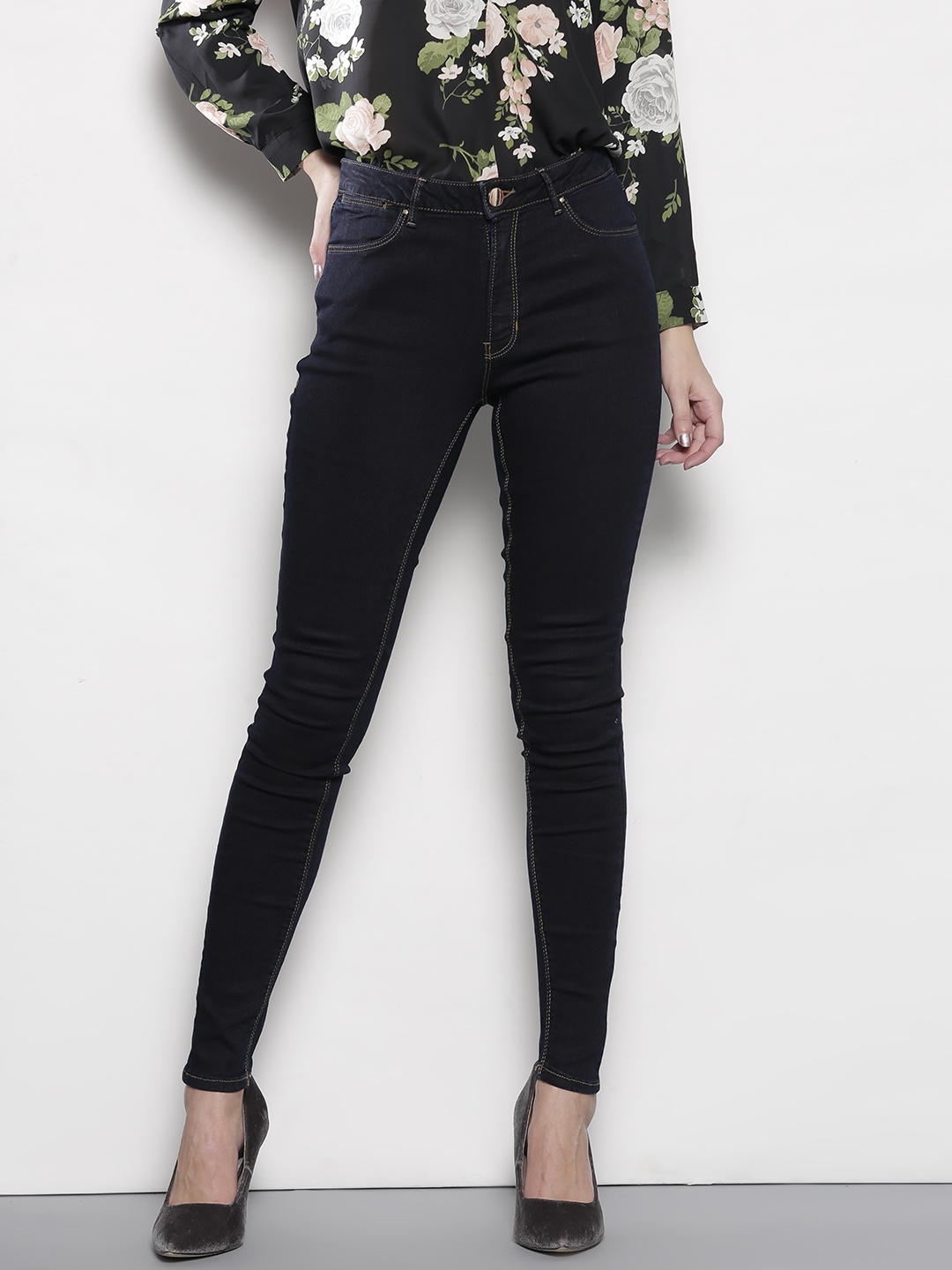 

DOROTHY PERKINS Women Navy Mid-Rise Clean Look Stretchable Jeans, Navy blue
