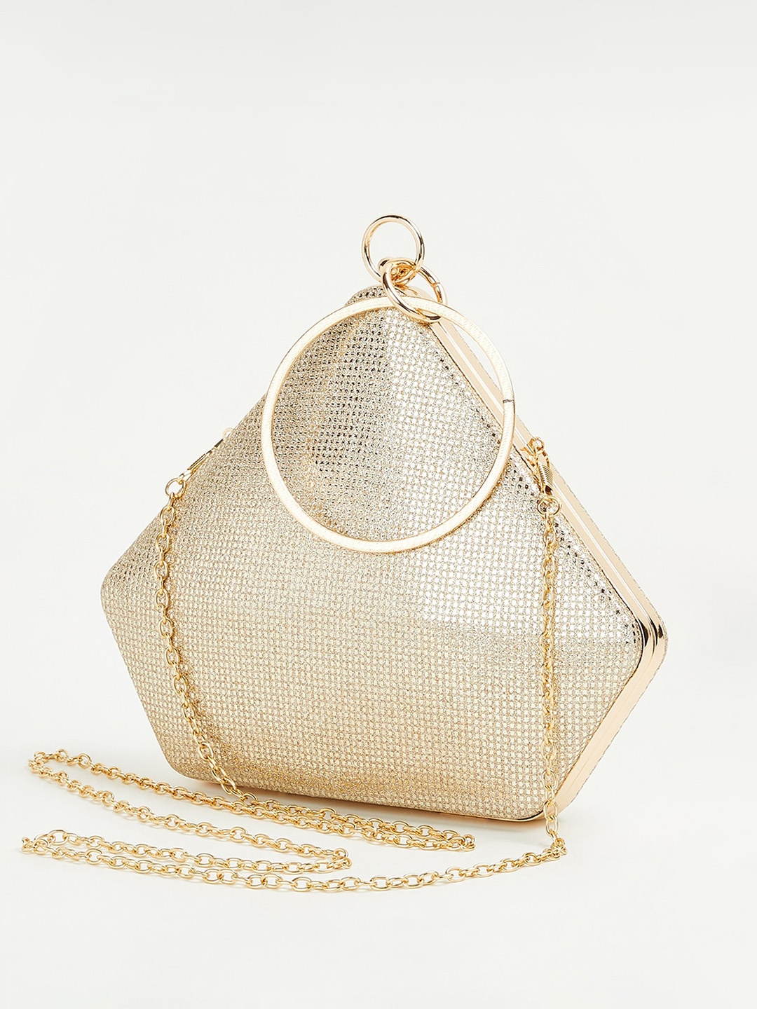 

CODE by Lifestyle Gold-Toned Textured Structured Hobo Bag with Tasselled