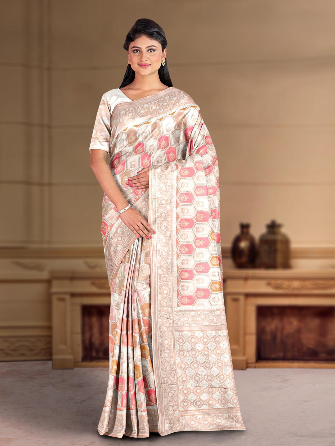 

Kalamandir Ethnic Motifs Printed Saree, White