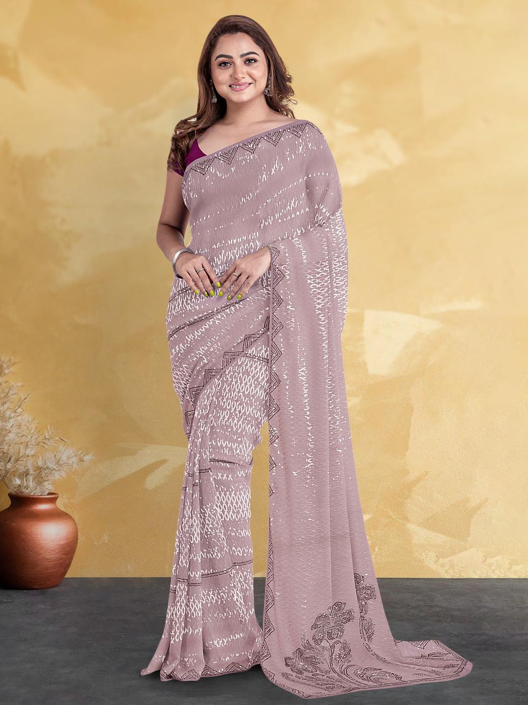 

Kalamandir Sequin Embellished Saree, Lavender