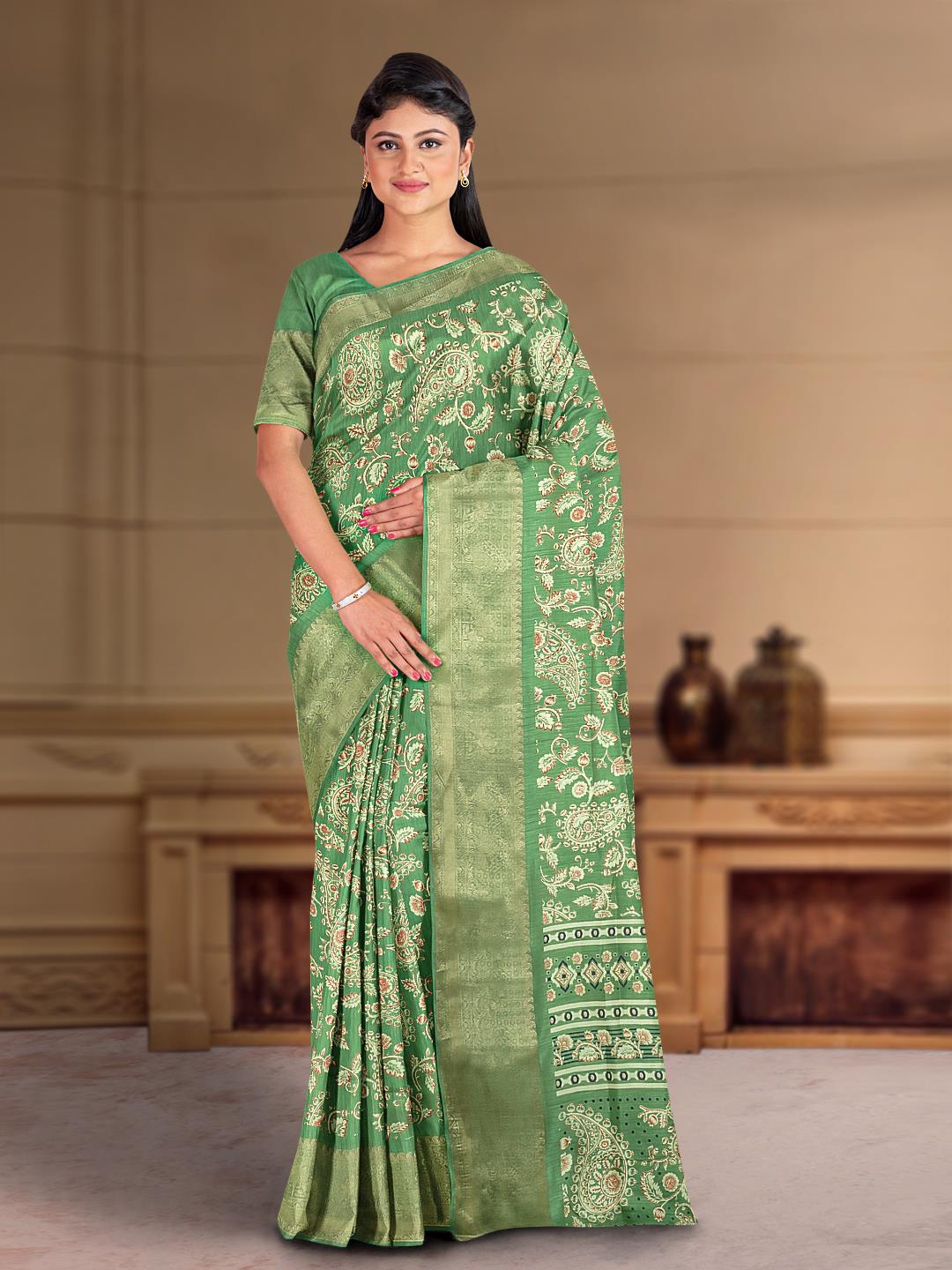 

Kalamandir Floral printed Zari Saree, Green