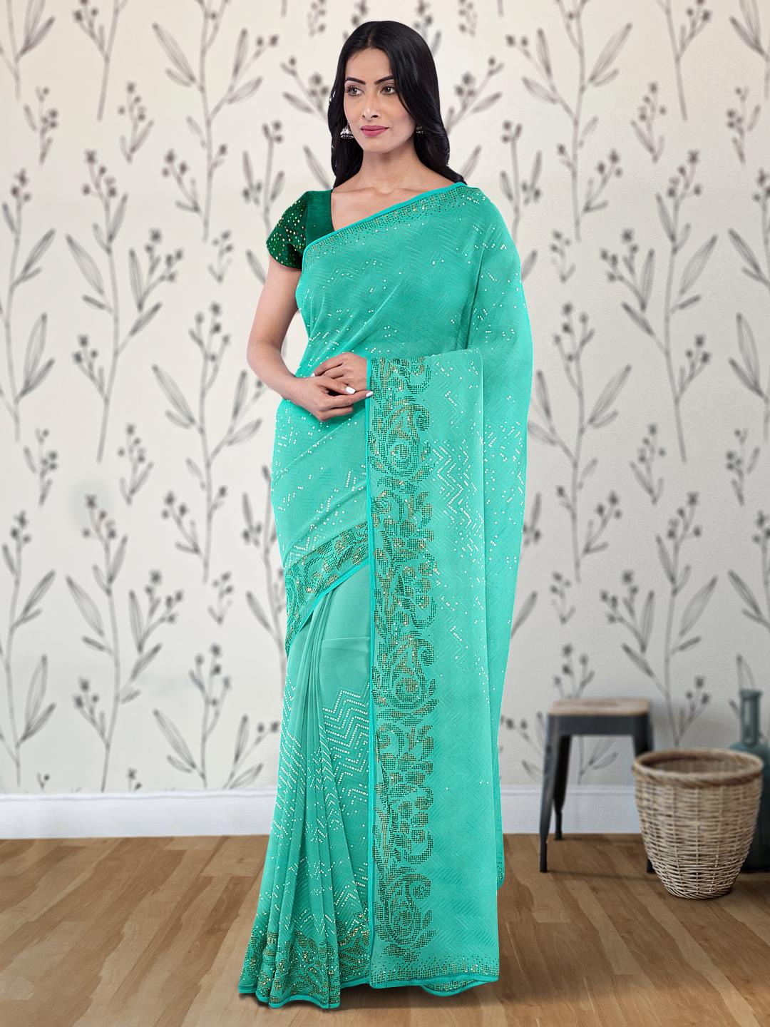 

Kalamandir Sequin Embellished Saree, Sea green