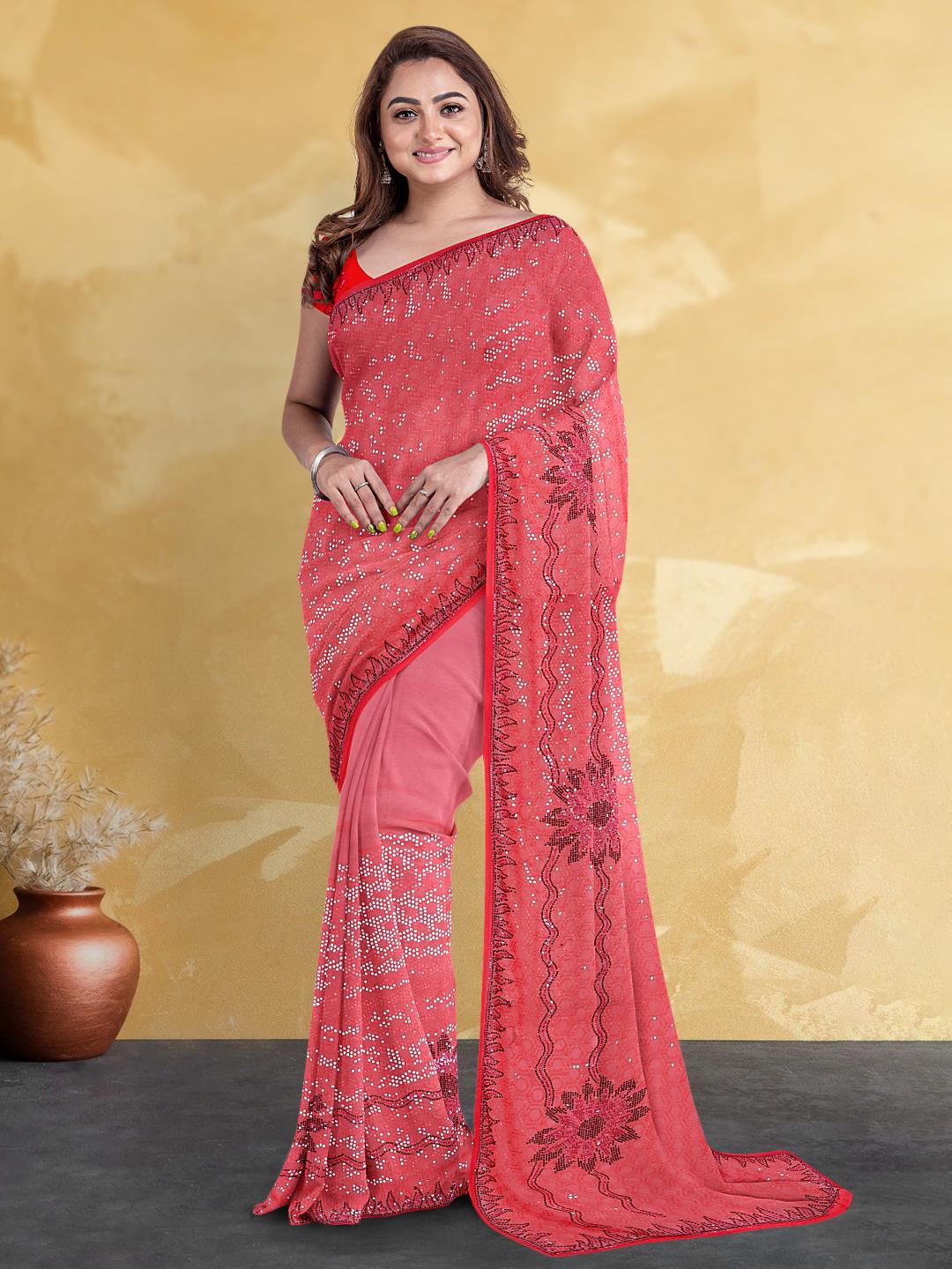 

Kalamandir Sequin Embellished Saree, Pink