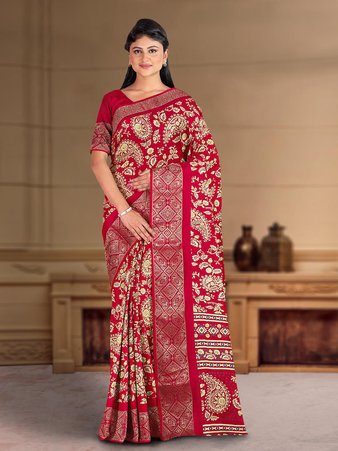 

Kalamandir Paisey Printed Zari Saree, Pink