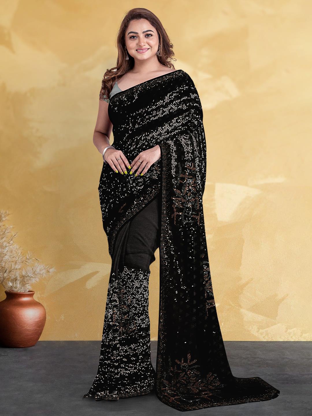 

Kalamandir Sequin Embellished Saree, Black