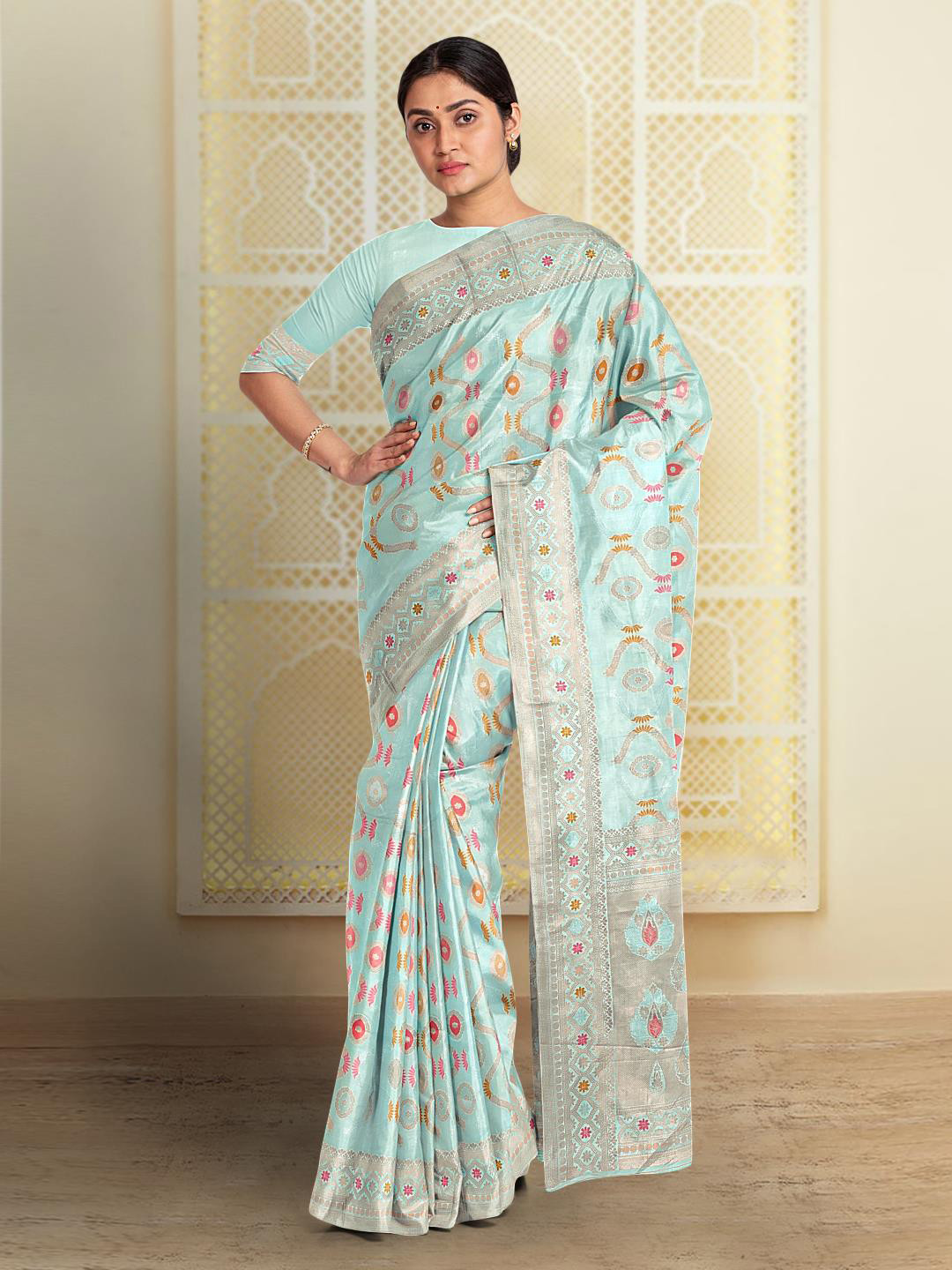 

Kalamandir Ethnic Motif Woven Design Zari Saree, Blue