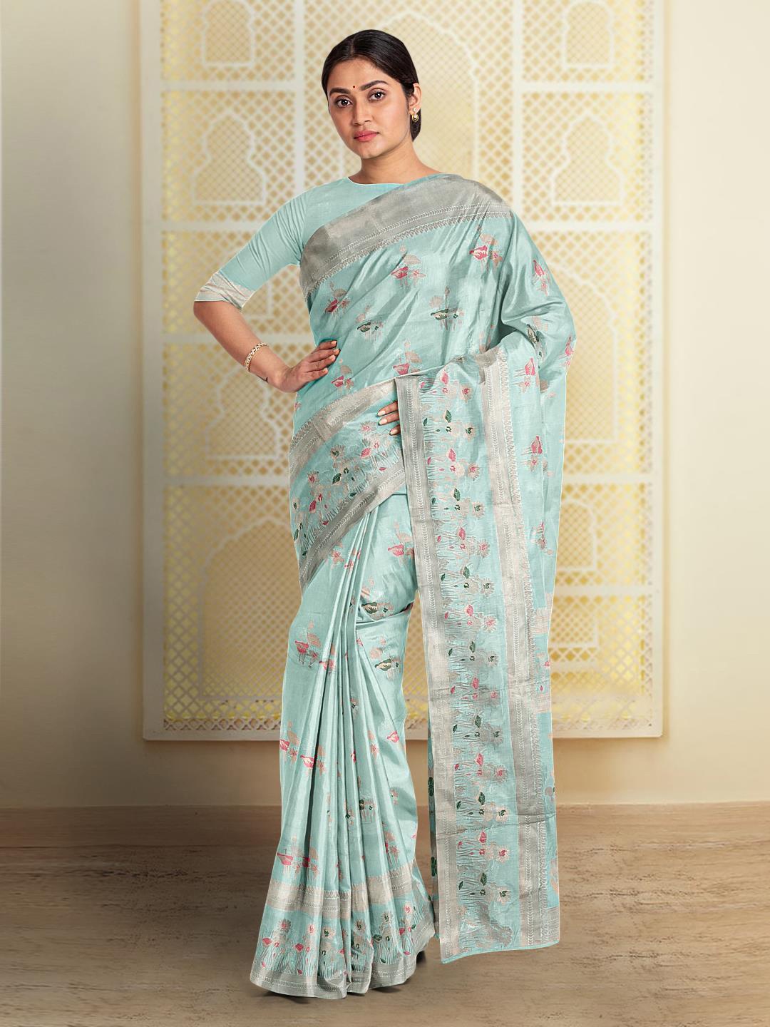 

Kalamandir Floral Woven Design Zari Saree, Blue