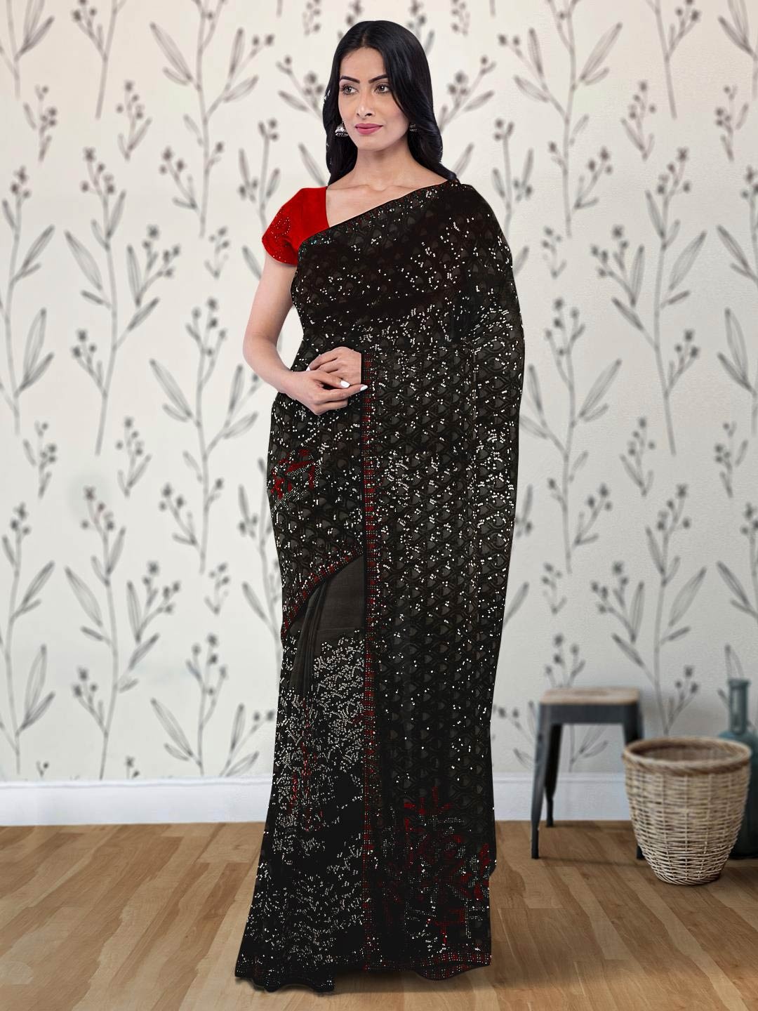 

Kalamandir Sequin Embellished Saree, Black