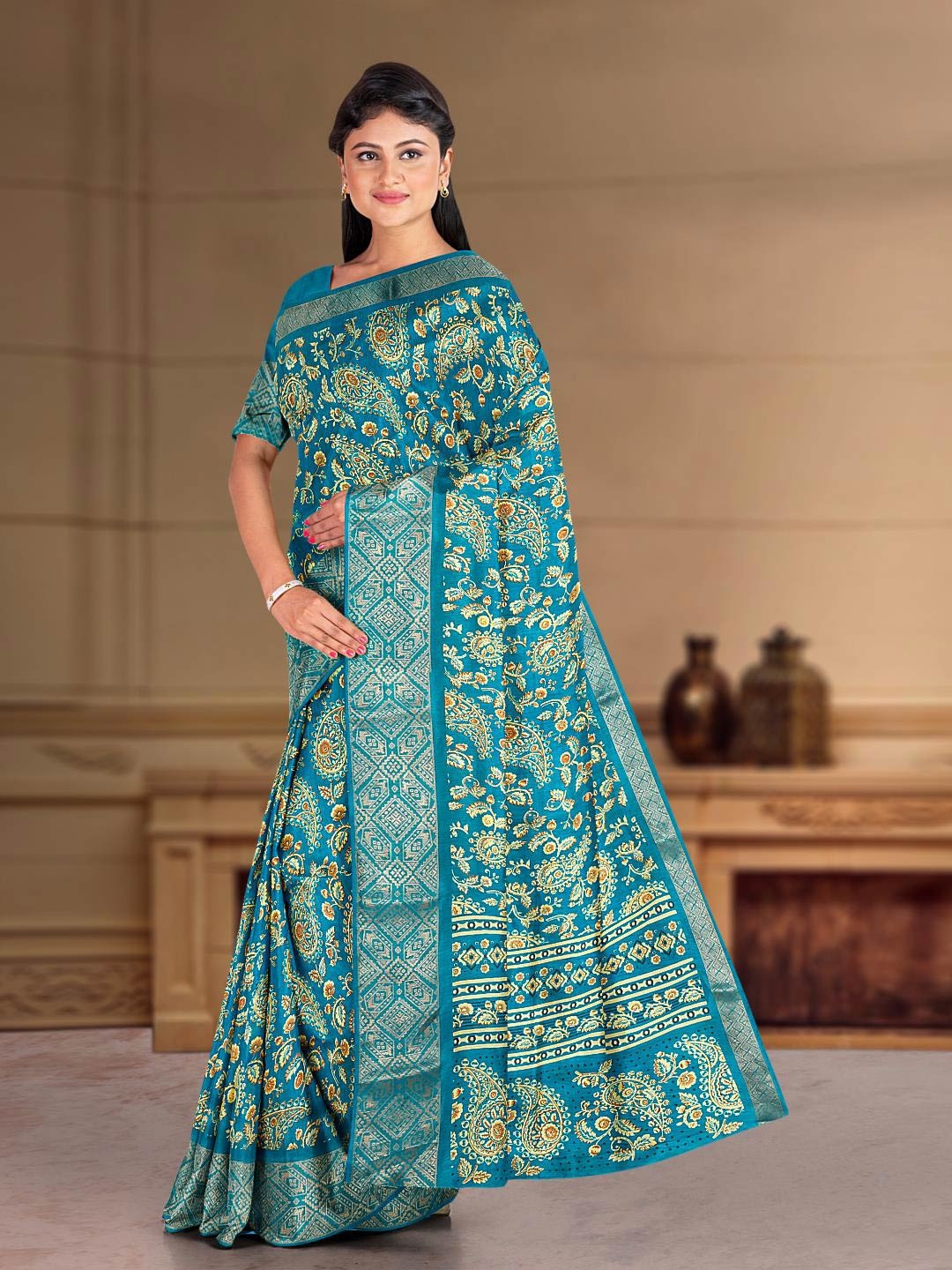 

Kalamandir Paisley Printed Zari Saree, Blue