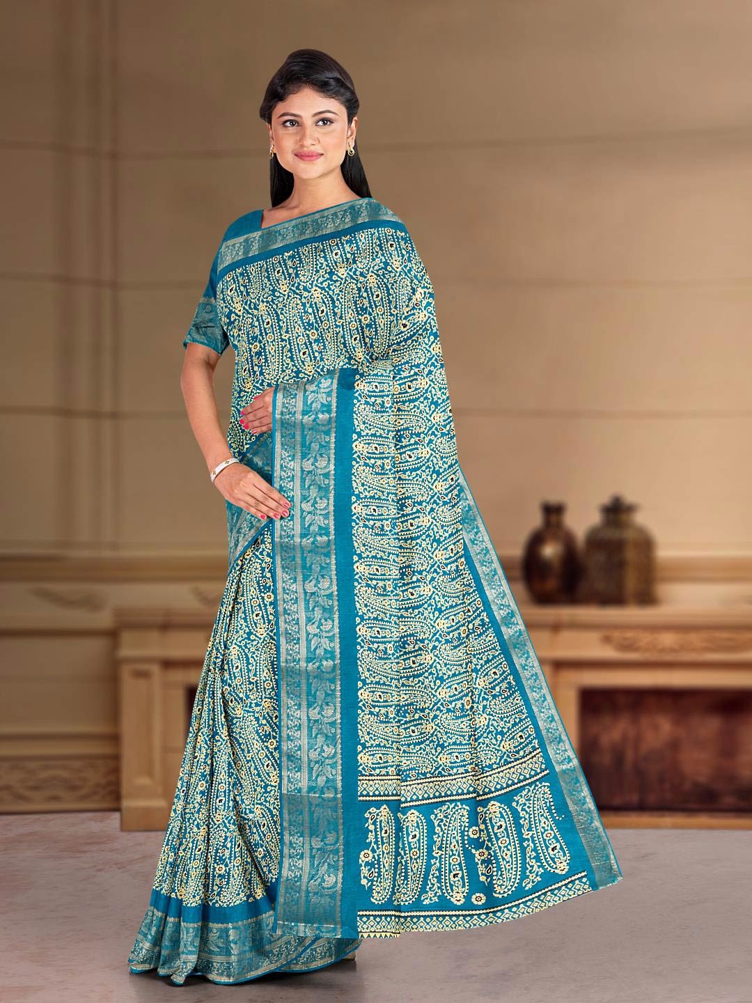 

Kalamandir Paisley Printed Zari Saree, Blue