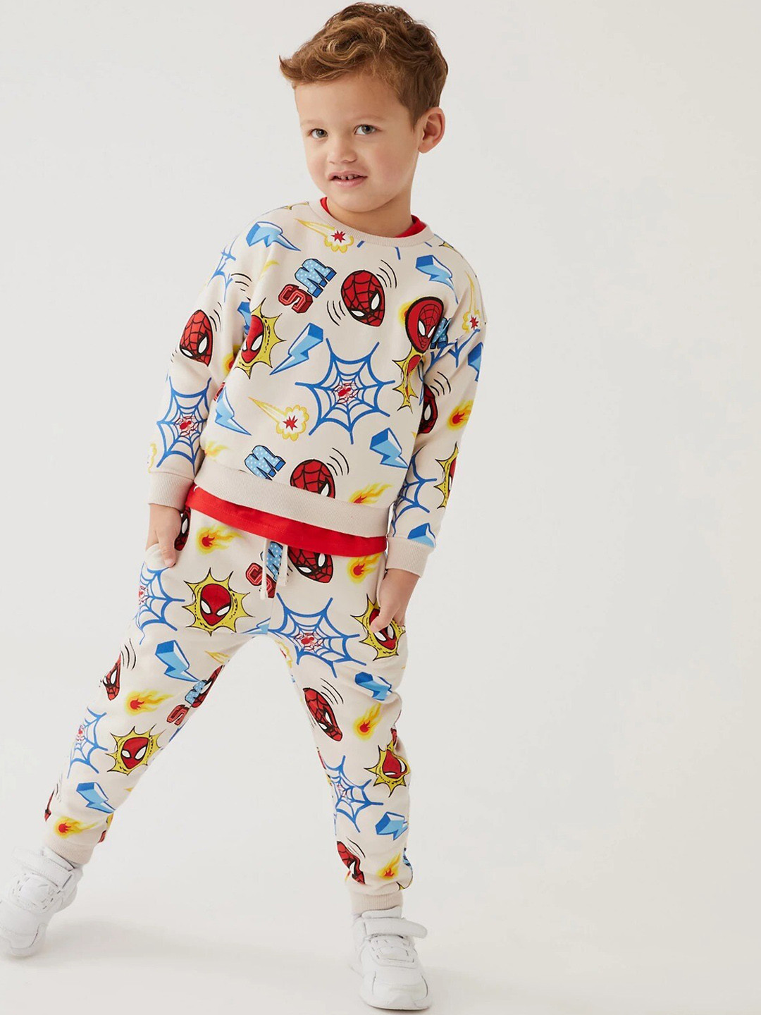 

Marks & Spencer Boys Spiderman Printed Mid-Rise Joggers, White