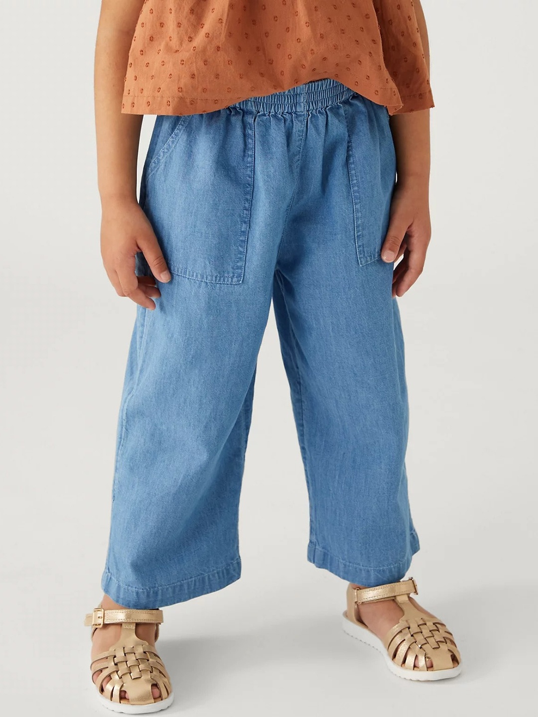 

Marks & Spencer Girls High-Rise Pure Cotton Parallel Trousers, Blue