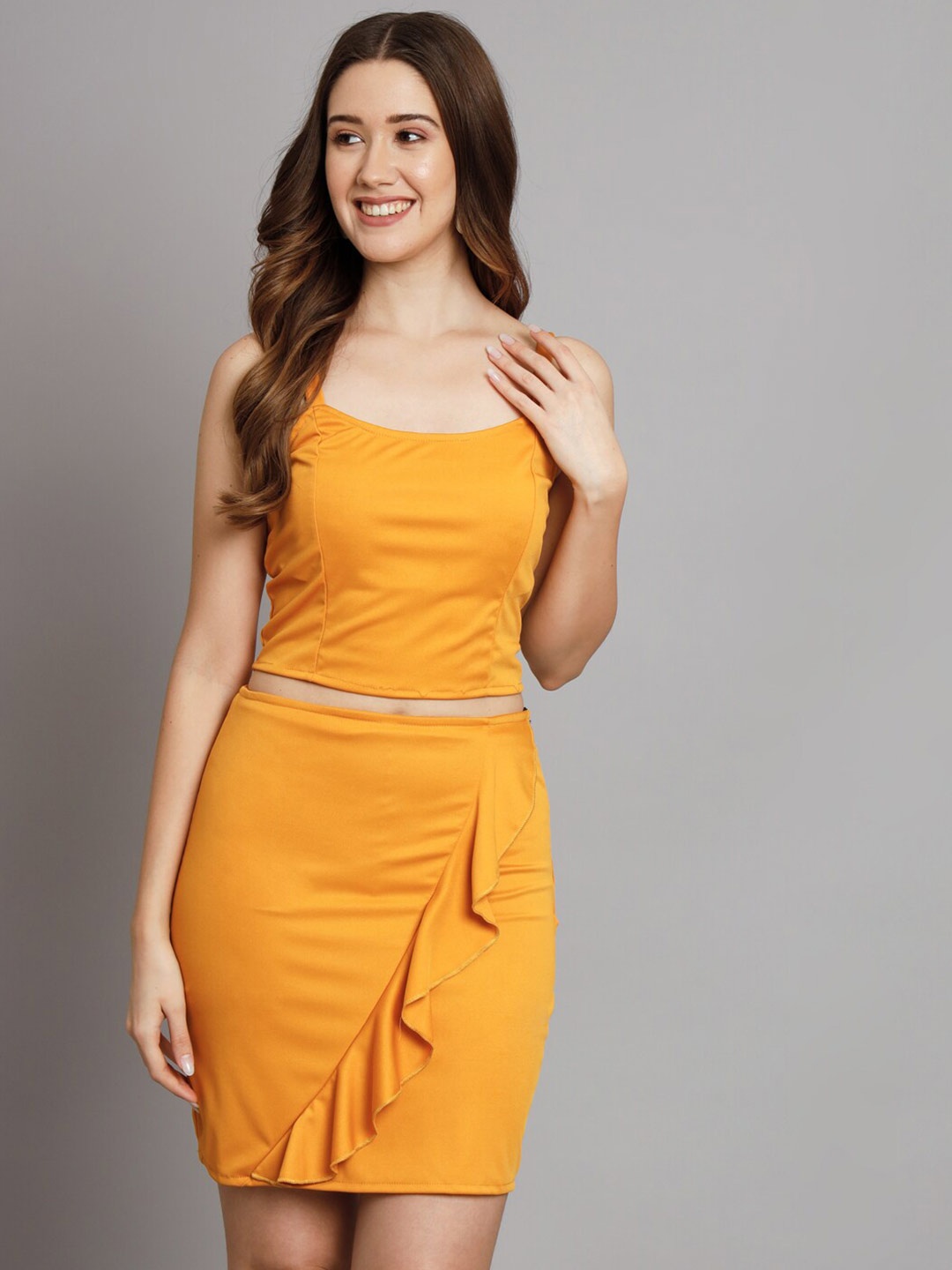 

VAARARO Sleeveless Crop Top and Mini Skirt Co-Ords, Yellow