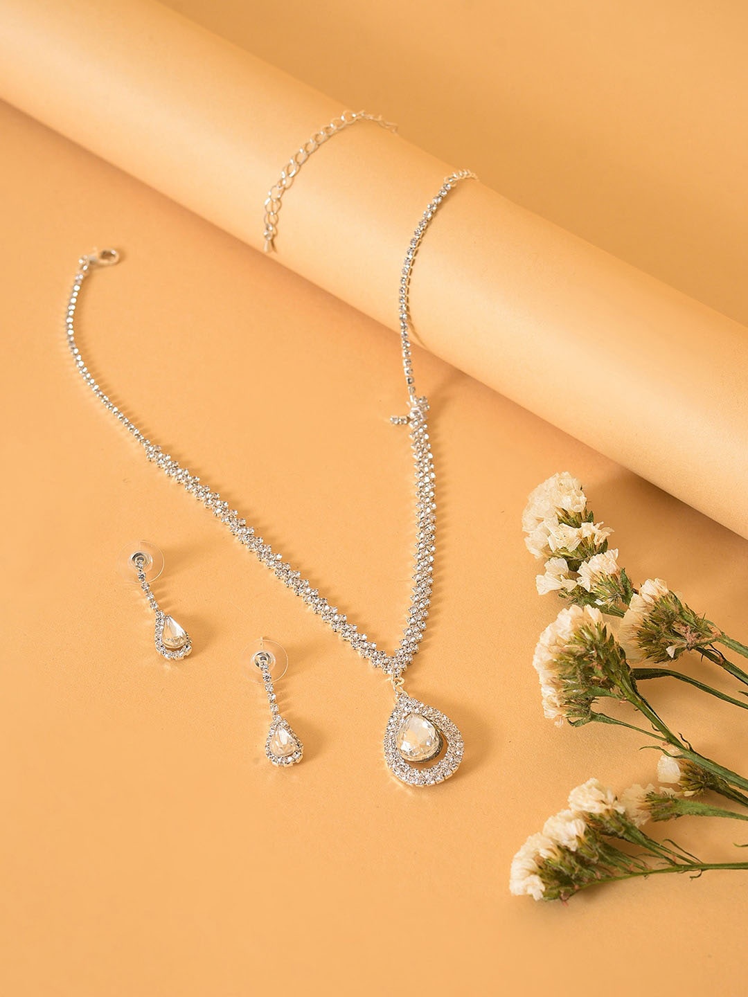 

SOHI Silver-Plated Stone-Studded Jewellery Set