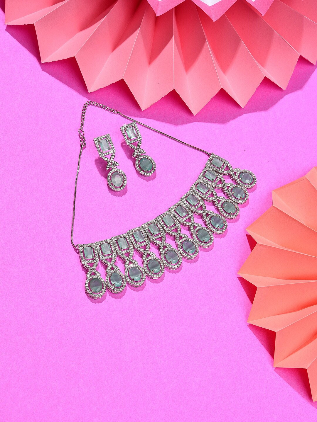 

SOHI Silver-Plated Stone-Studded Jewellery Set