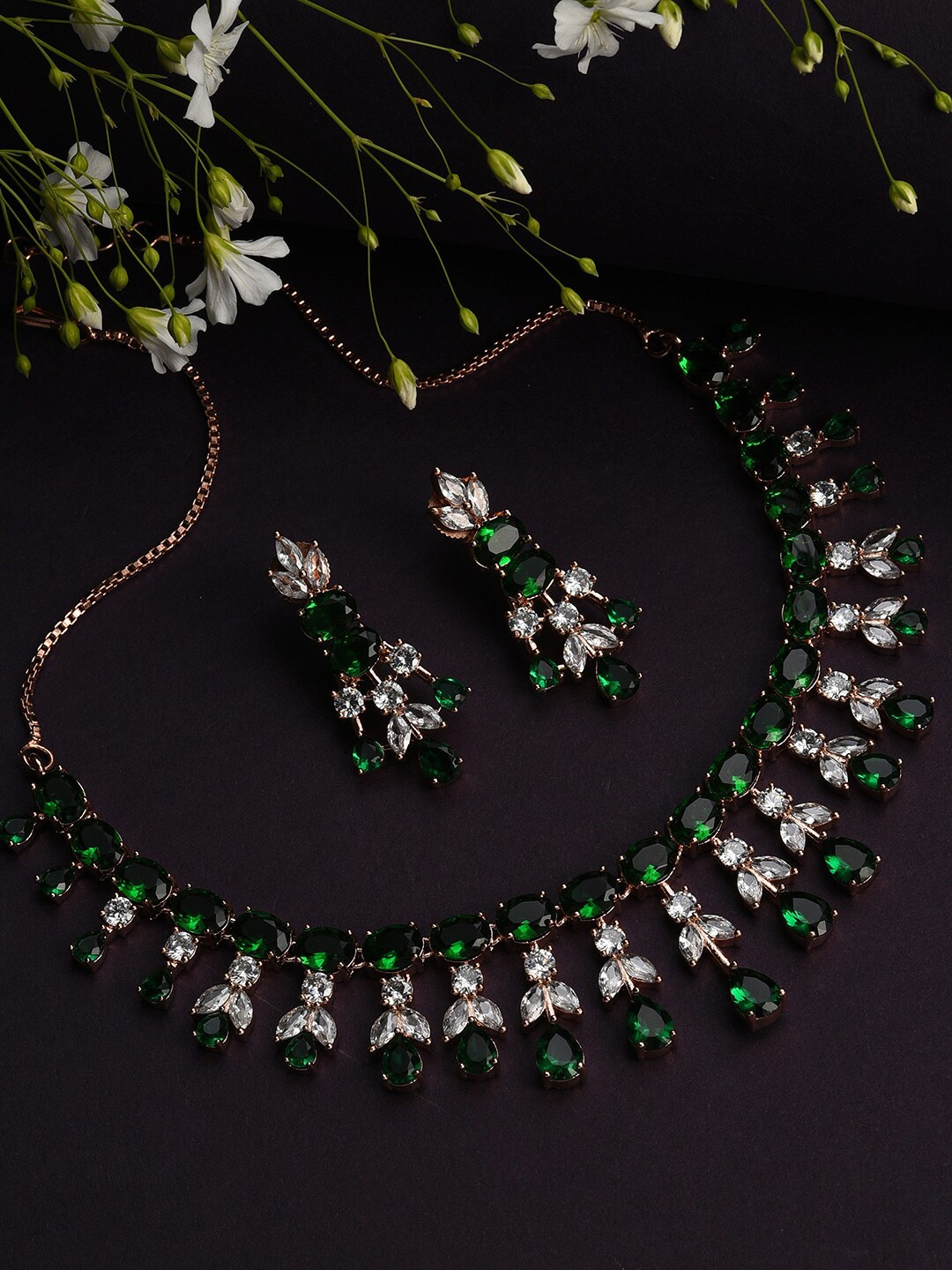 

SOHI Gold-Plated Stone-Studded Necklace & Earrings