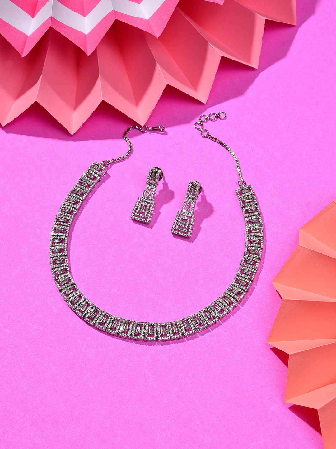 

SOHI Silver-Plated Stone-Studded Jewellery Set