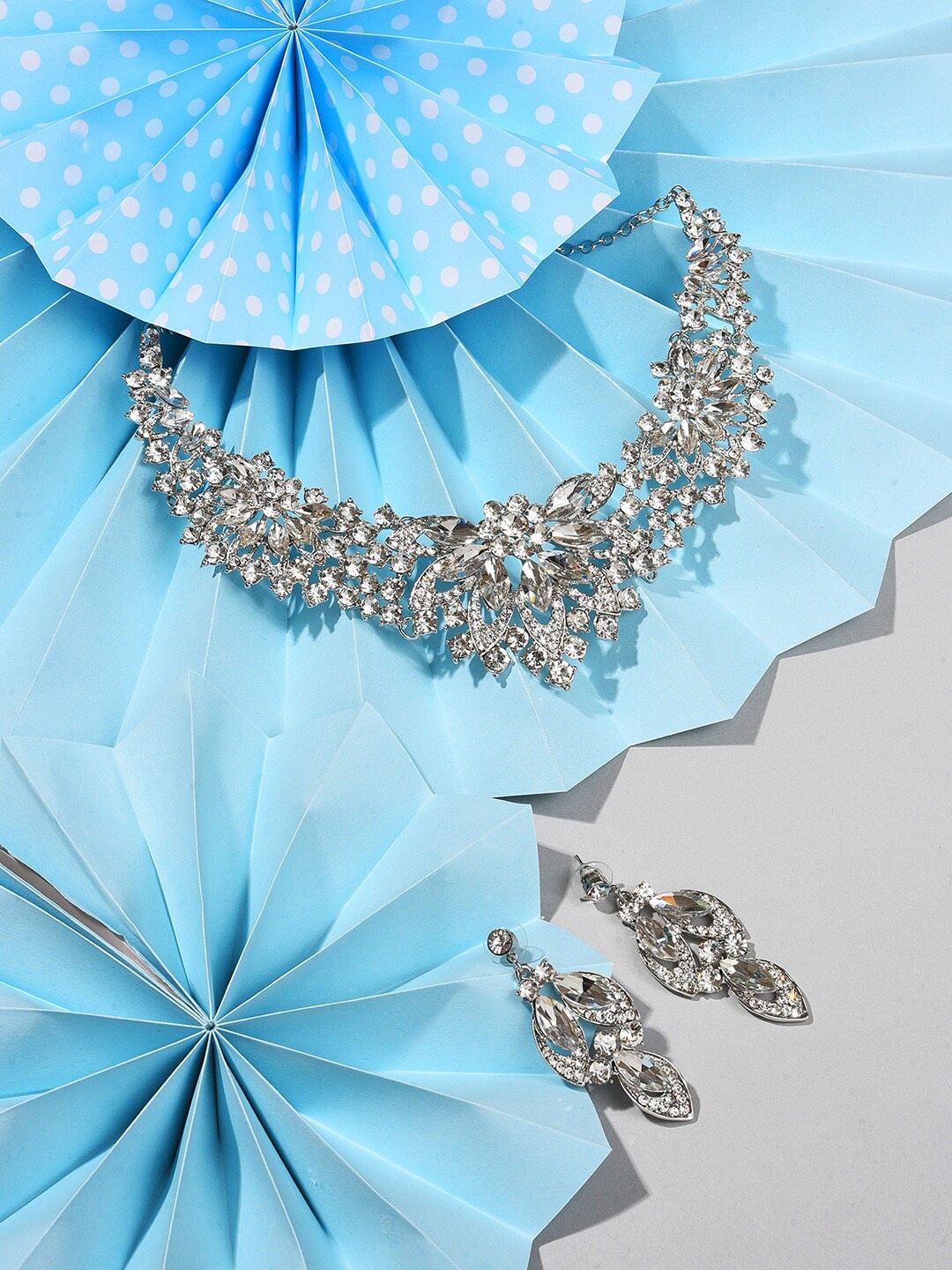 

SOHI Silver-Plated Artificial Stones-Studded Necklace & Earrings