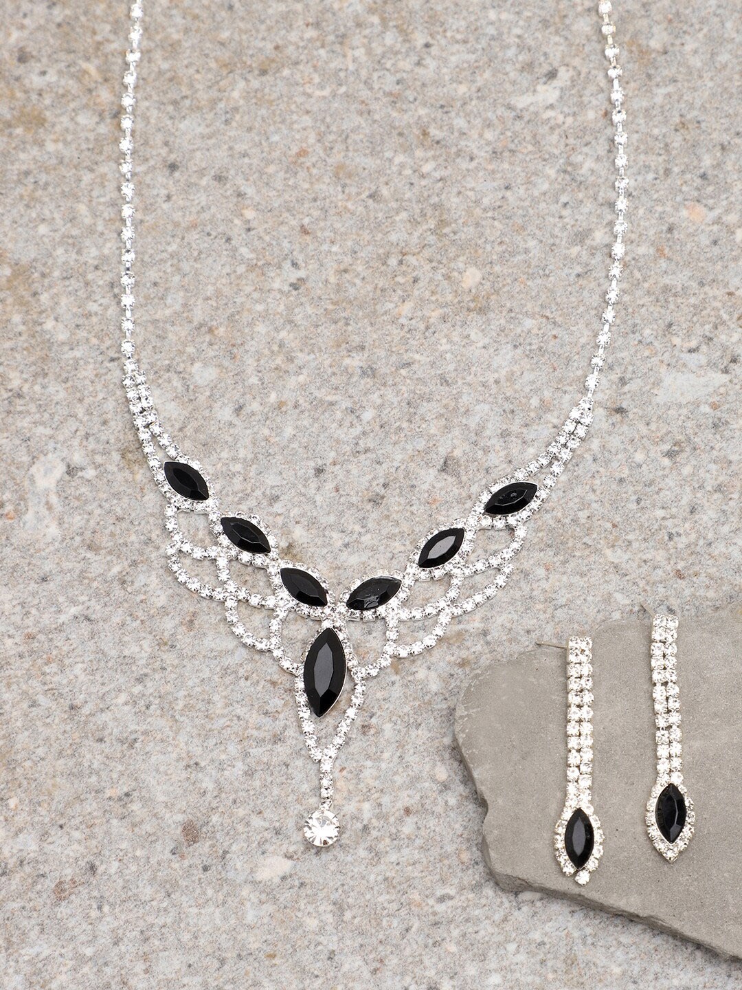 

SOHI Silver-Plated Stone-Studded Jewellery Set