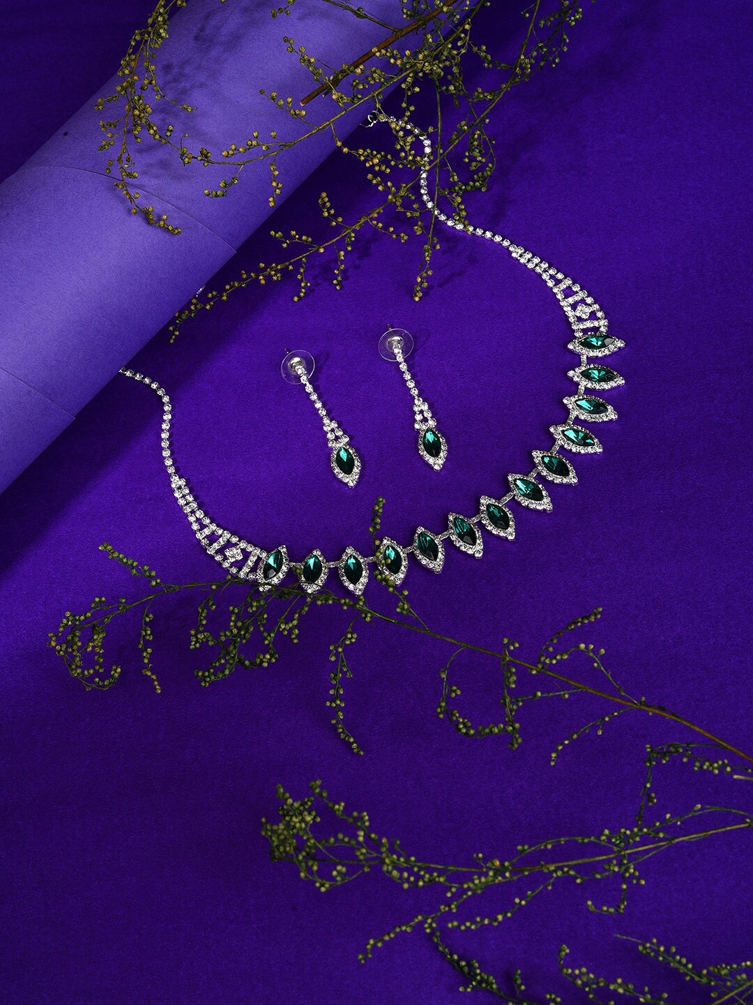 

SOHI Silver- Plated Stone-Studded Jewellery Set