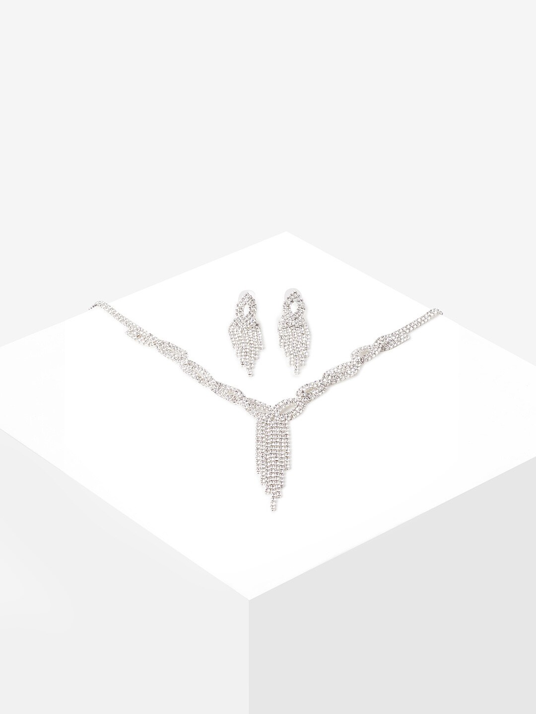 

SOHI Silver-Plated Stone-Studded Necklace & Earrings