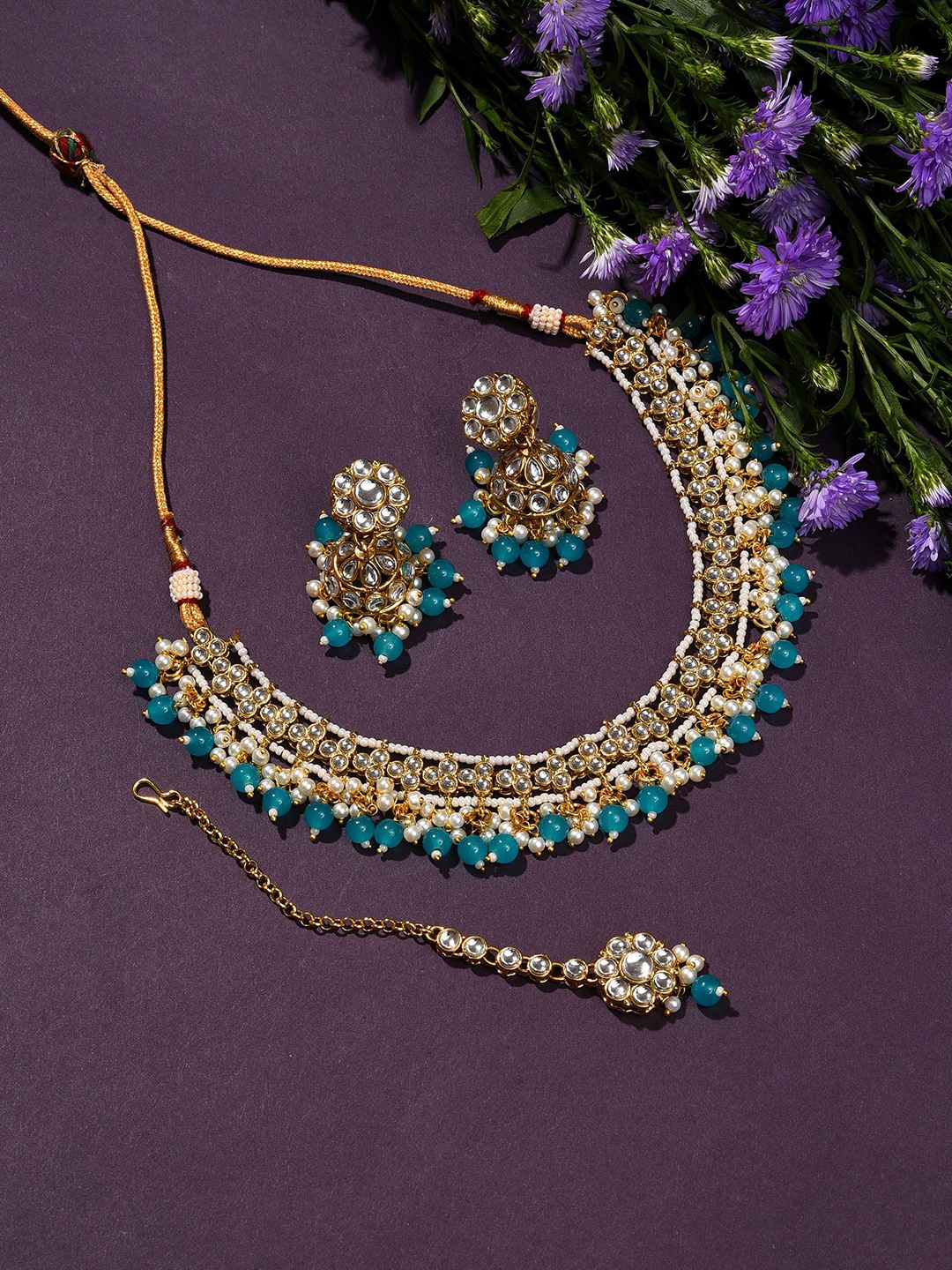 

SOHI Gold-Plated Stone-Studded & Beaded Jewellery Set
