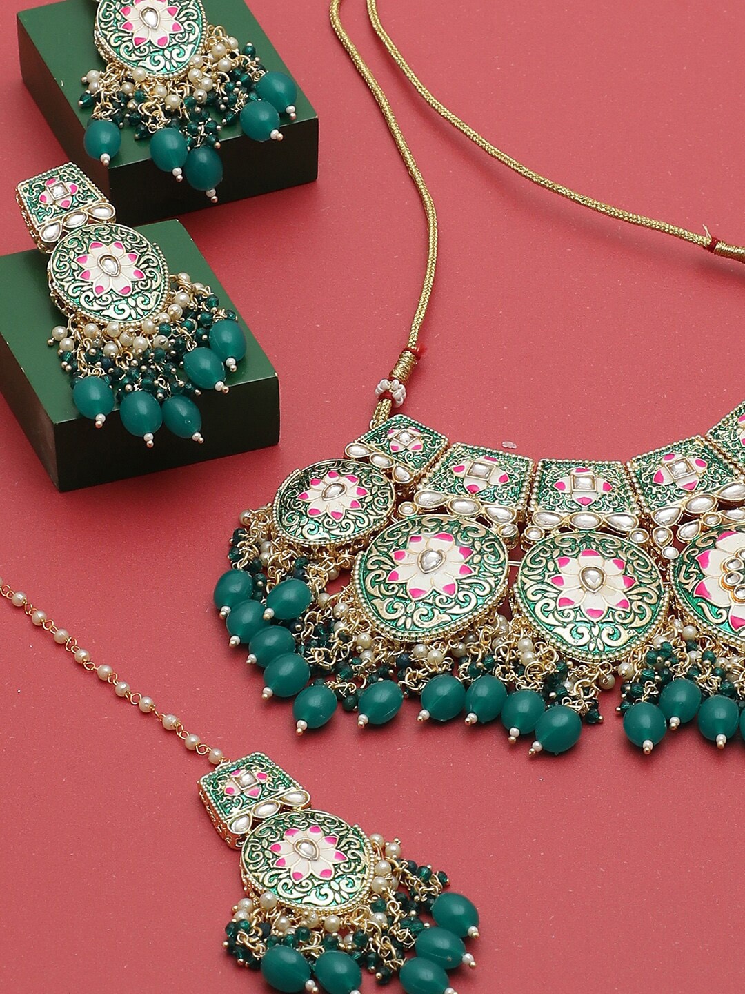 

SOHI Gold-Plated Stone-Studded & Beaded Jewellery Set