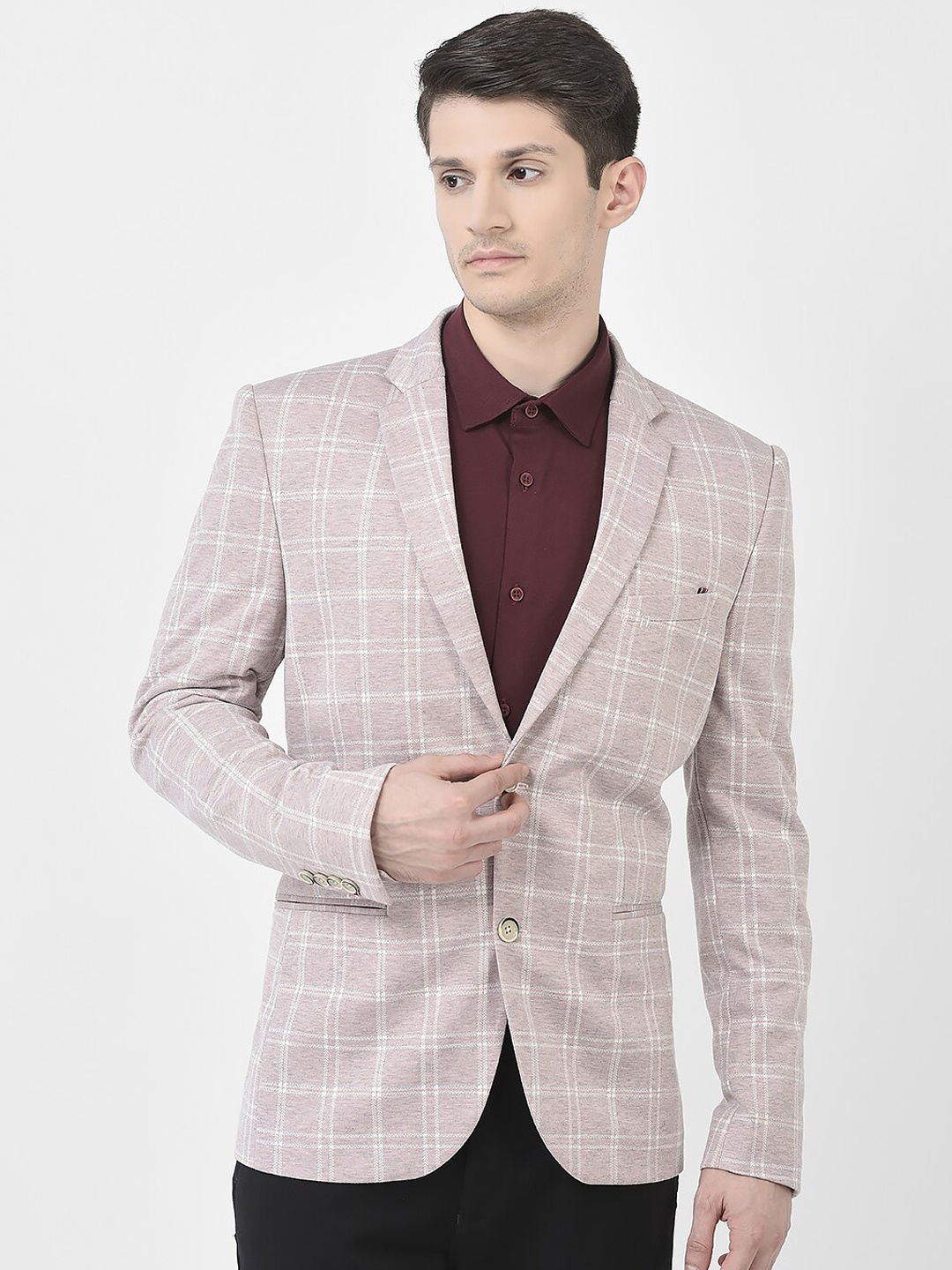 

Crimsoune Club Men Checked Single Breasted Blazer, Pink