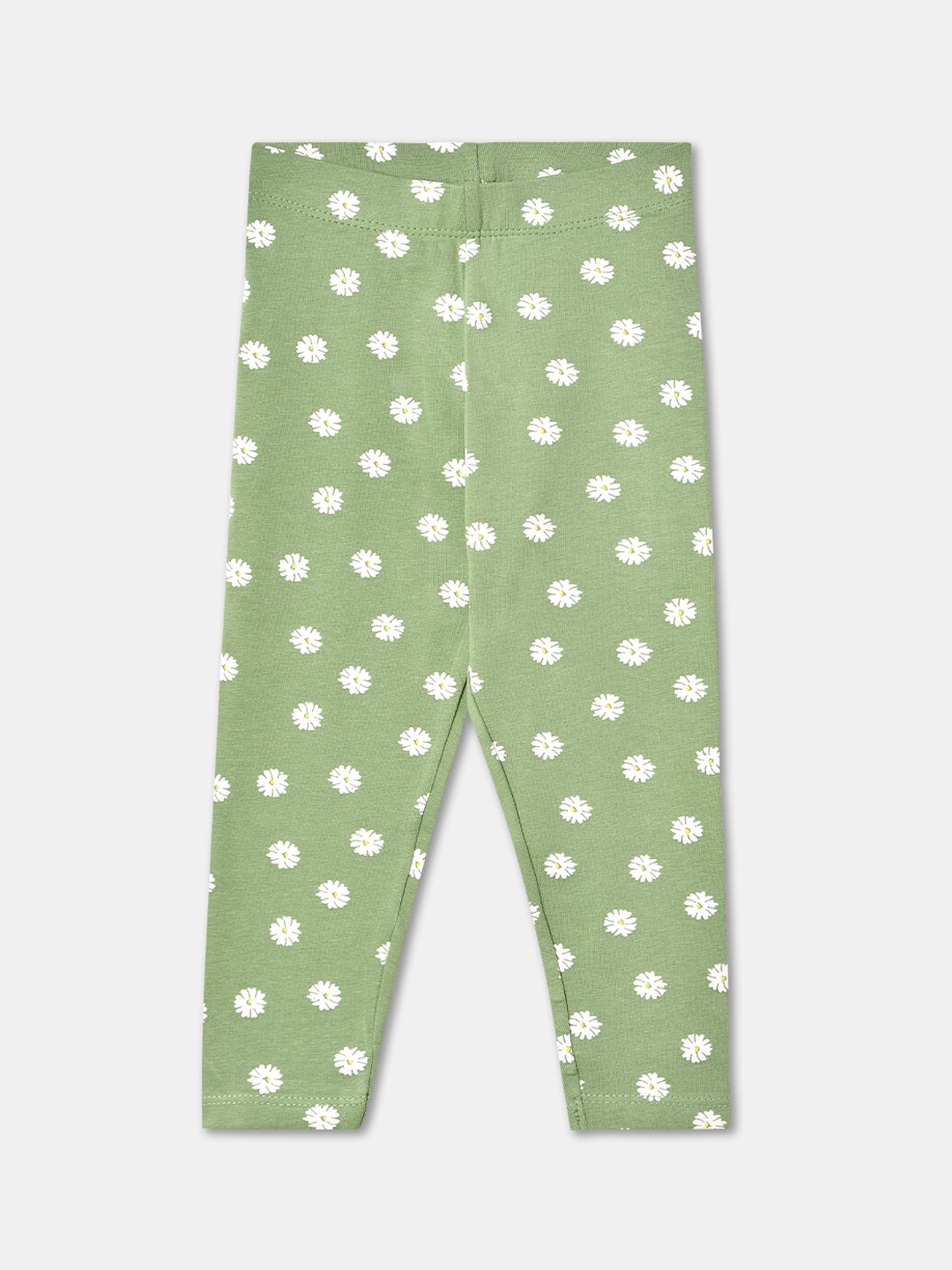 

R&B Infant Girls Floral Printed Cotton Ankle Length Leggings, Olive