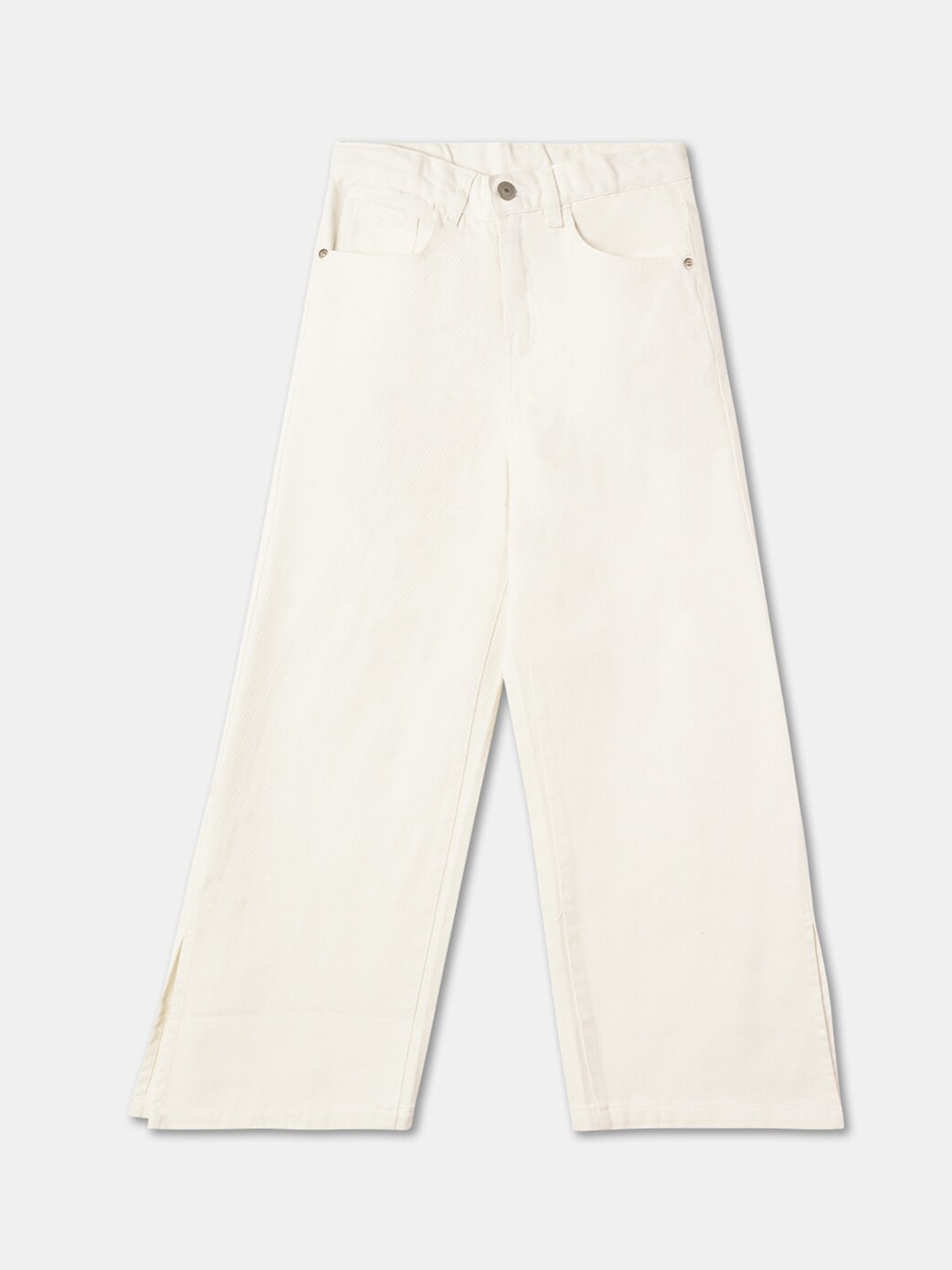 

R&B Girls Mid-Rise Cotton Wide Leg Jeans, White