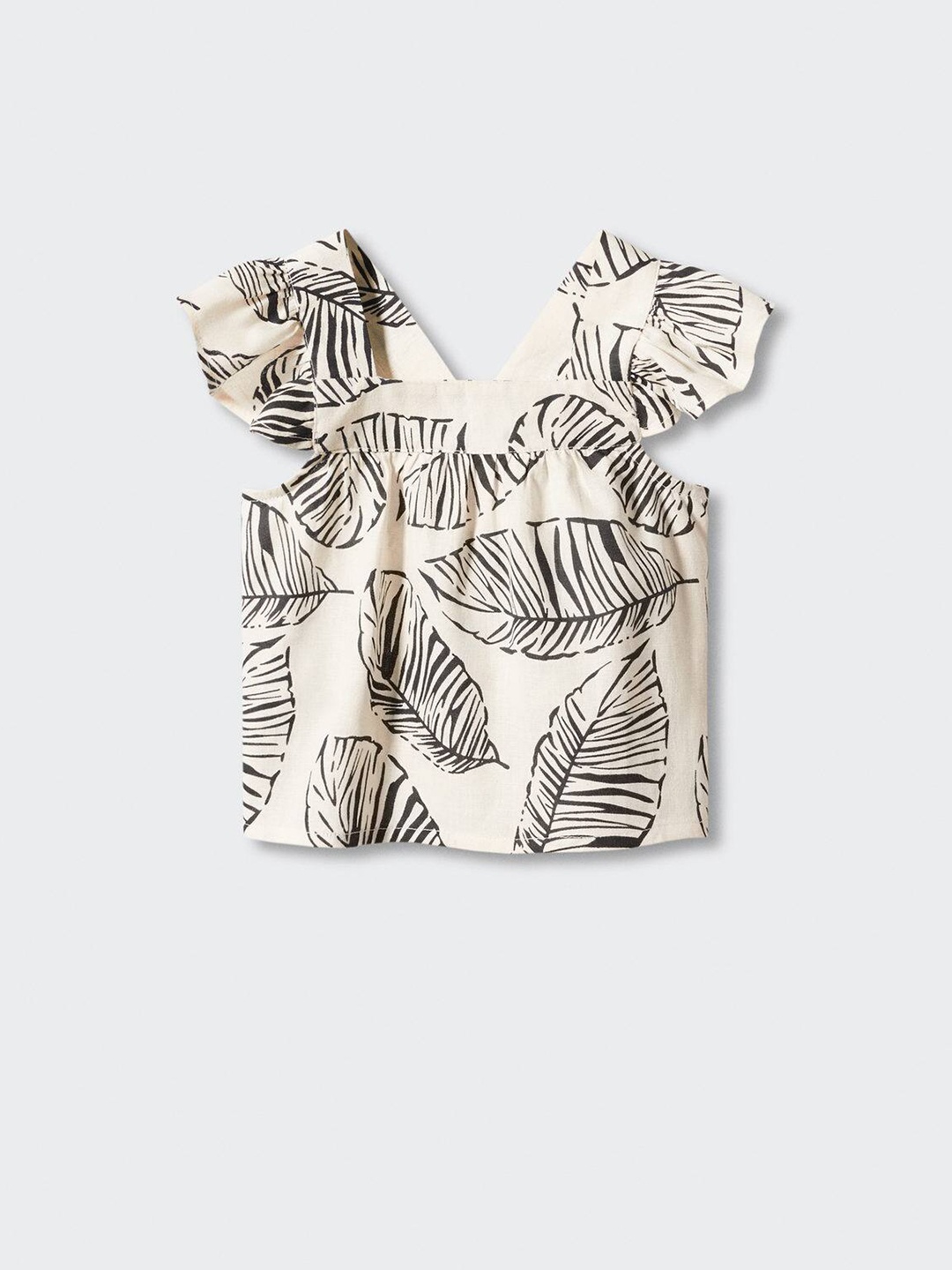 

Mango Kids Girls Leaf Print Cap Sleeves Top, Beige