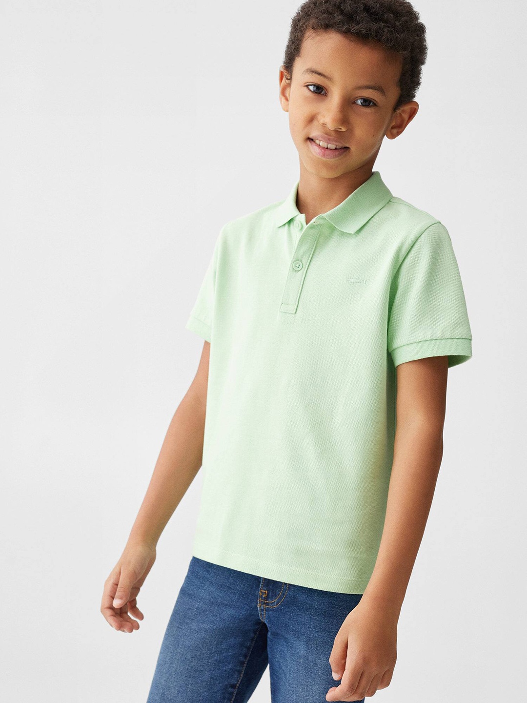 

Mango Kids Boys Polo Collar Pure Cotton Sustainable T-shirt, Green