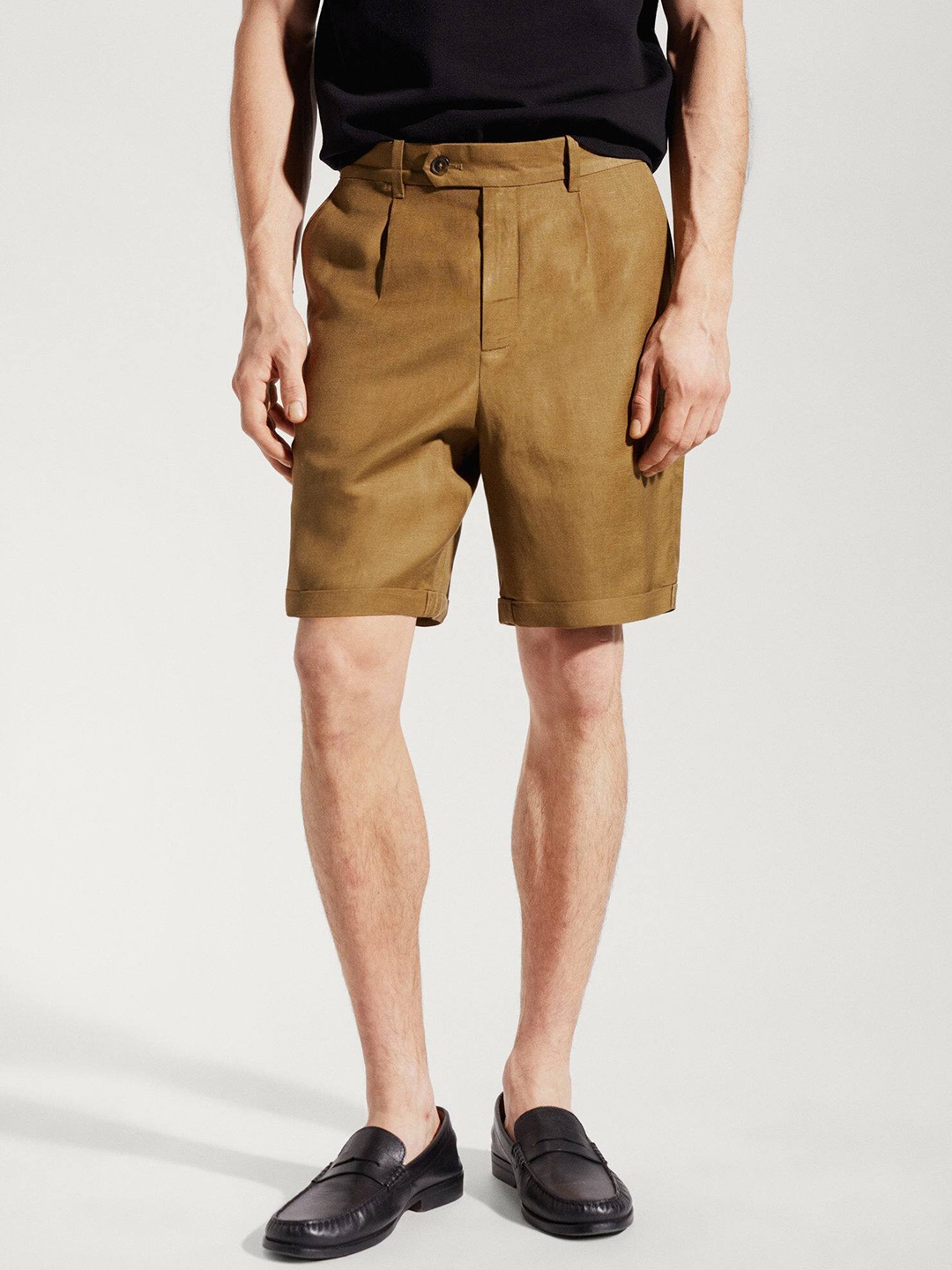 

MANGO MAN Linen Cotton Bermuda Shorts, Brown