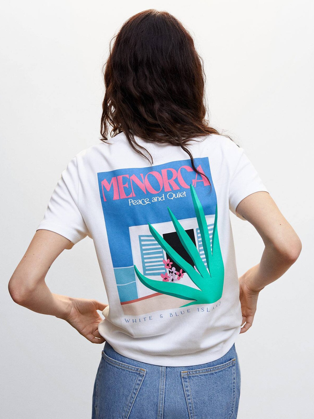 

MANGO Printed Pure Cotton T-shirt, White