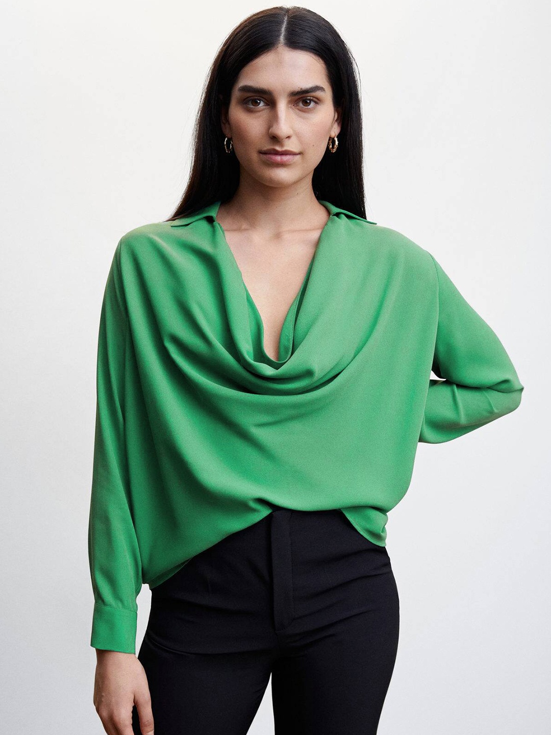 

MANGO Cowl Neck Top, Green