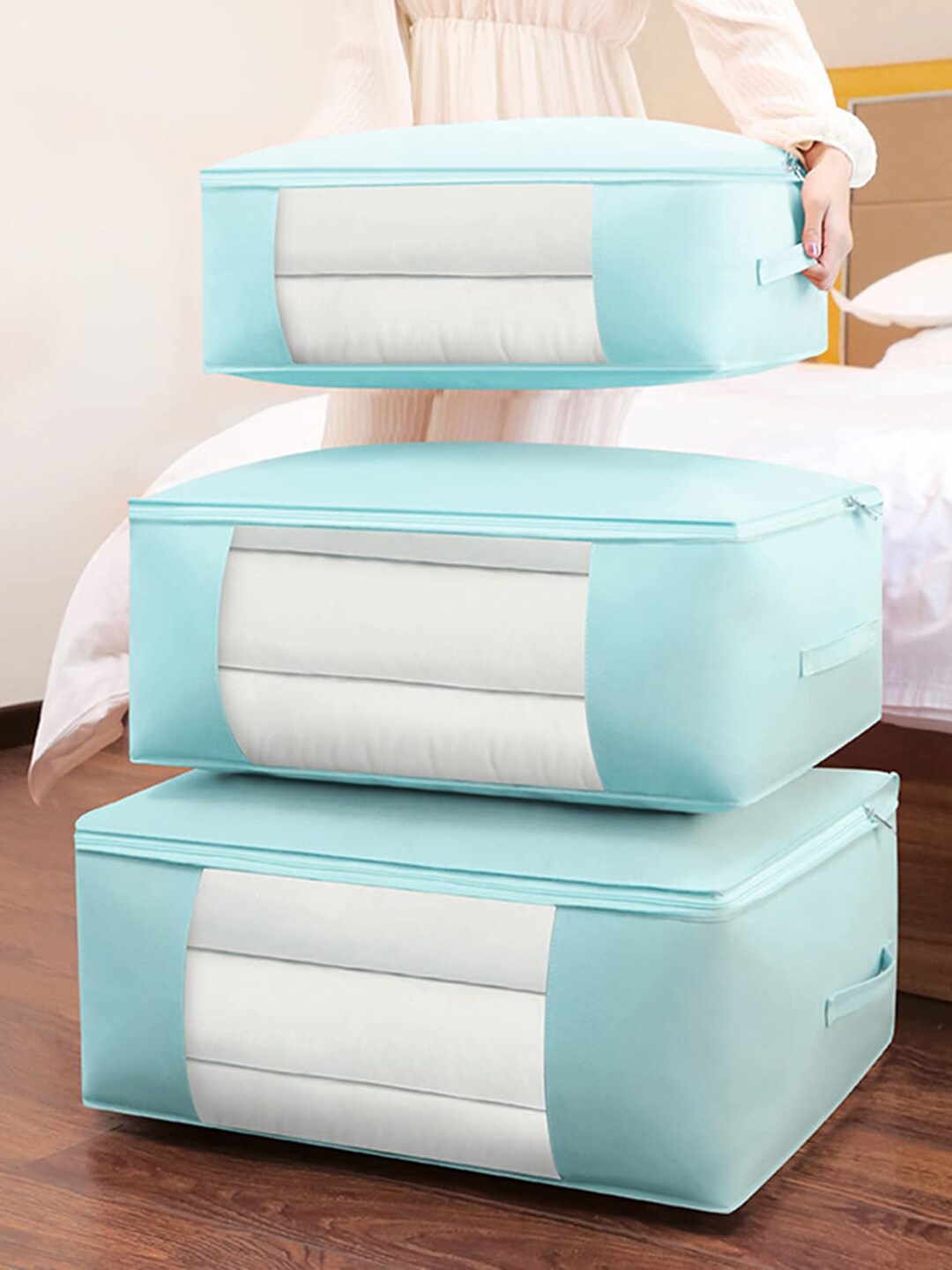 

HOUSE OF QUIRK Blue Foldable Over-Sized Handy Storage Bag, Turquoise blue