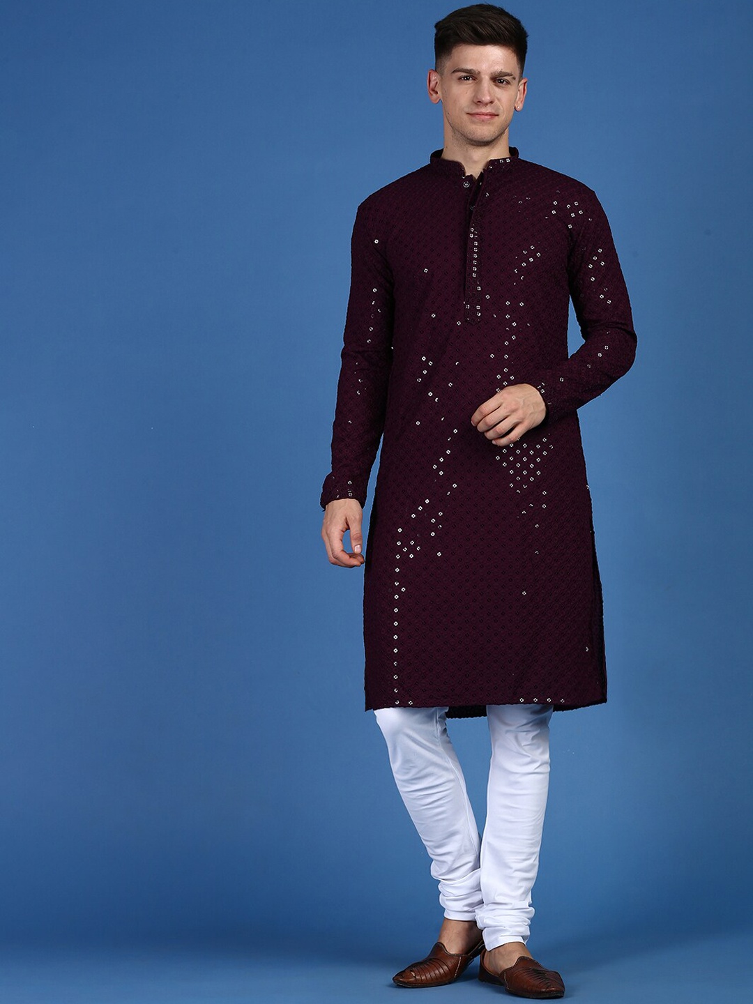

Sanwara Chikankari Embroidered Sequinned Pure Cotton Kurta with Pyjamas, Purple