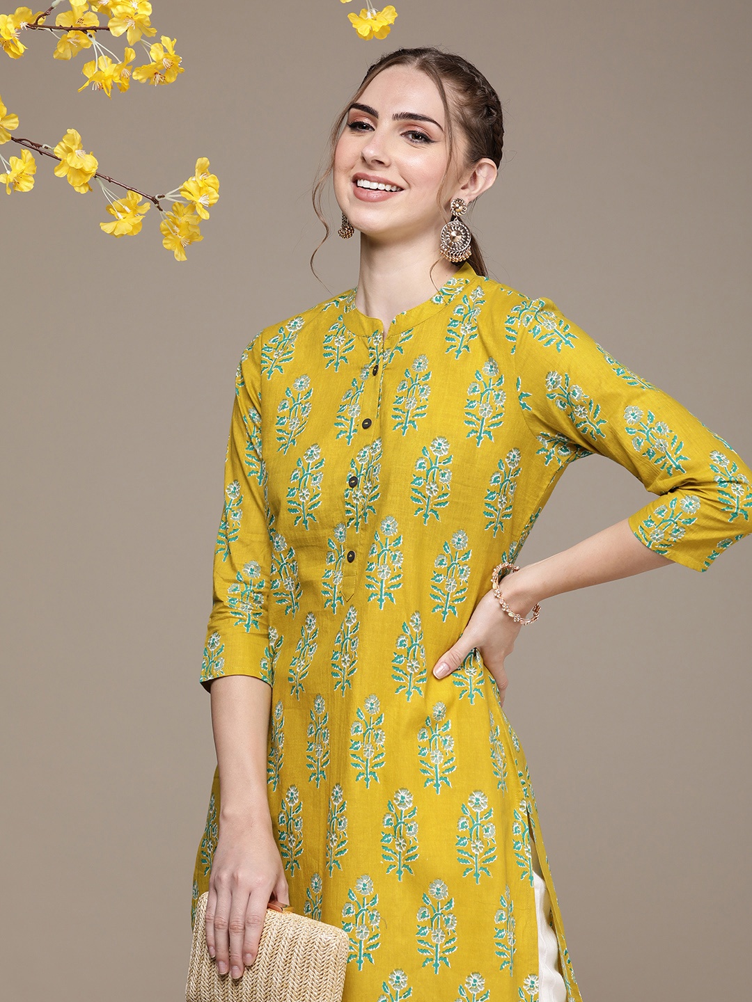 

Anouk Women Green Ethnic Motifs Printed Summer Sheers Kurta