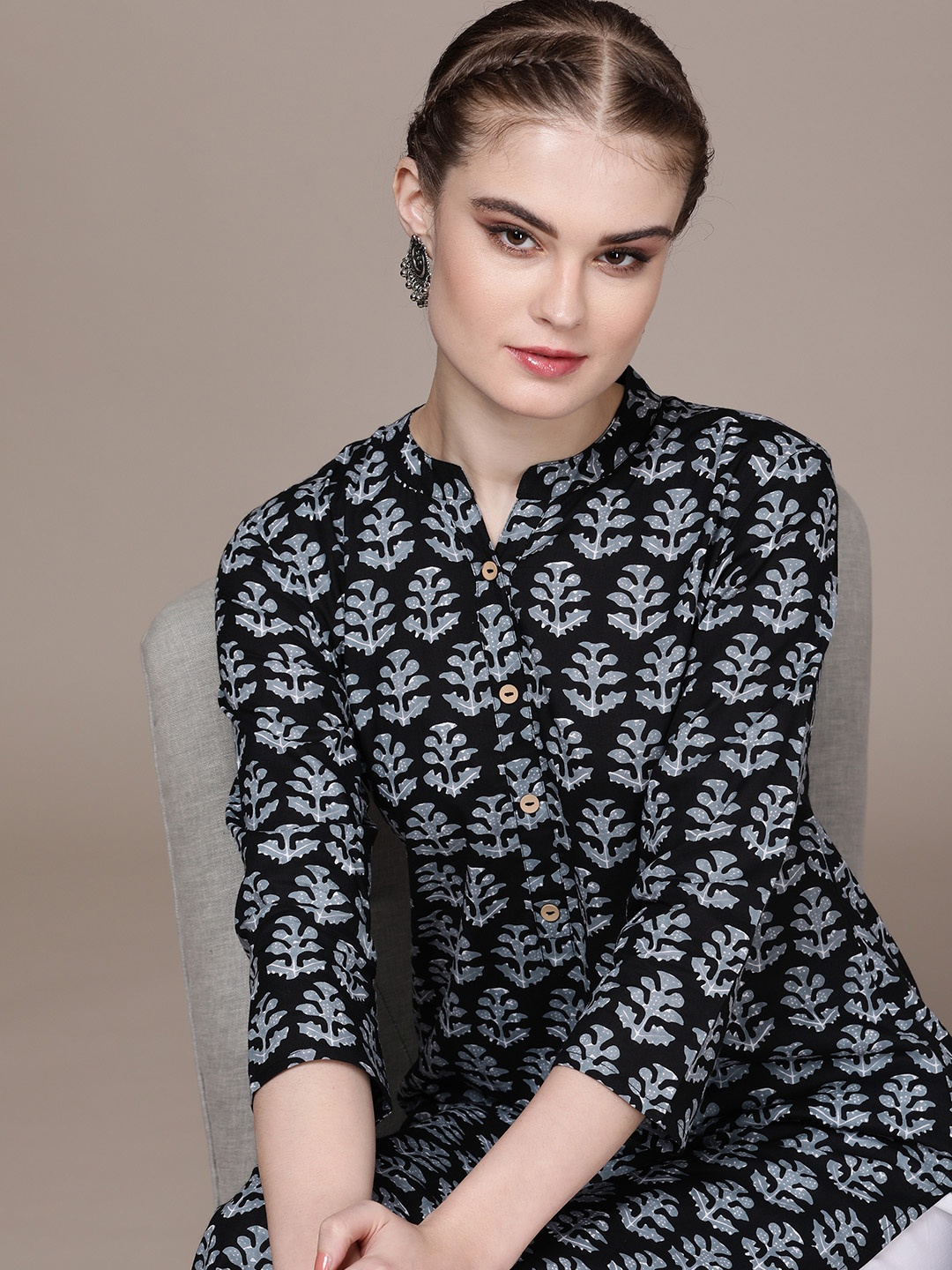

Anouk Women Ethnic Motifs Printed Cotton Kurta, Black