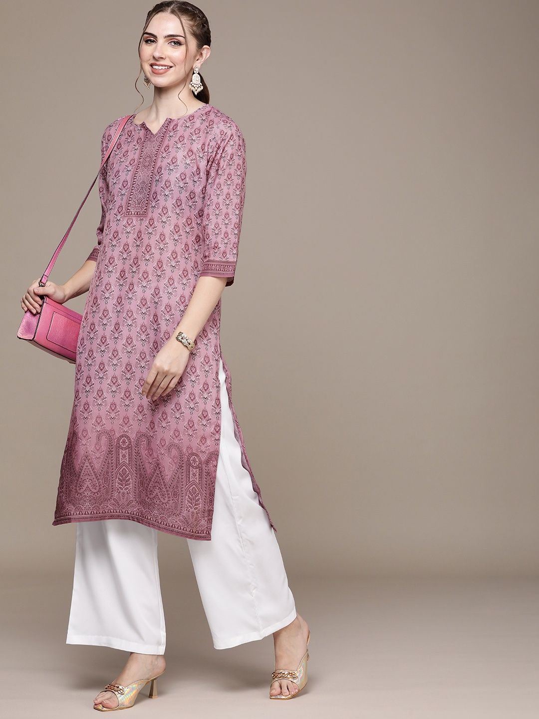 

Anouk Women Ethnic Motifs Printed Regular Kurta with Palazzos, Pink