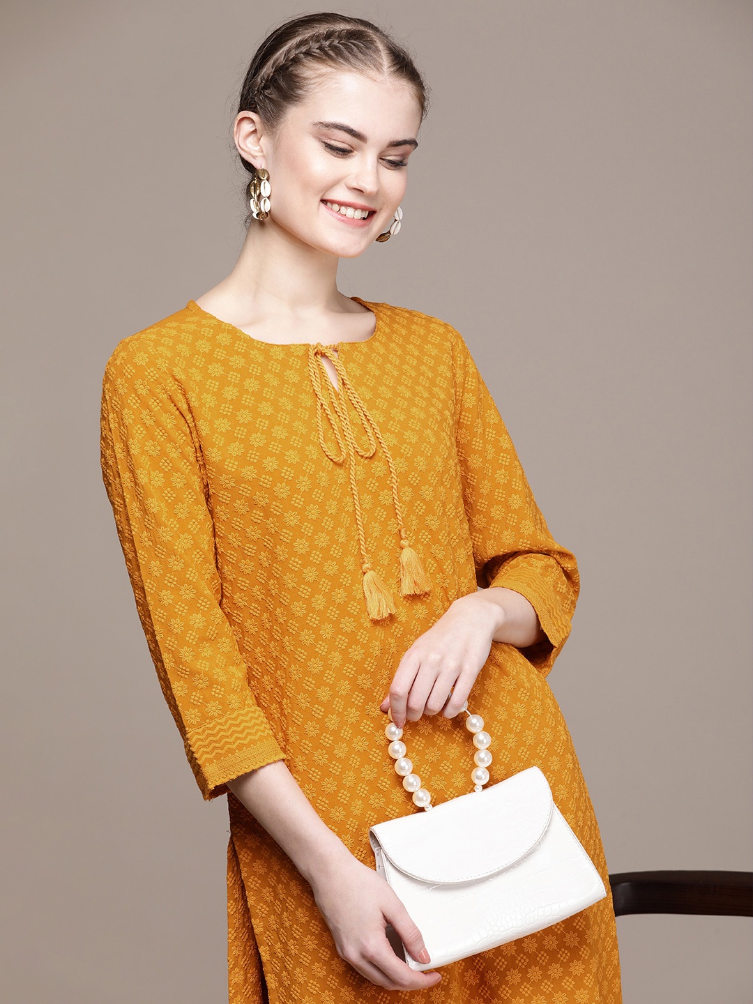 

Anouk Women Floral Regular Kurta with Palazzos, Mustard