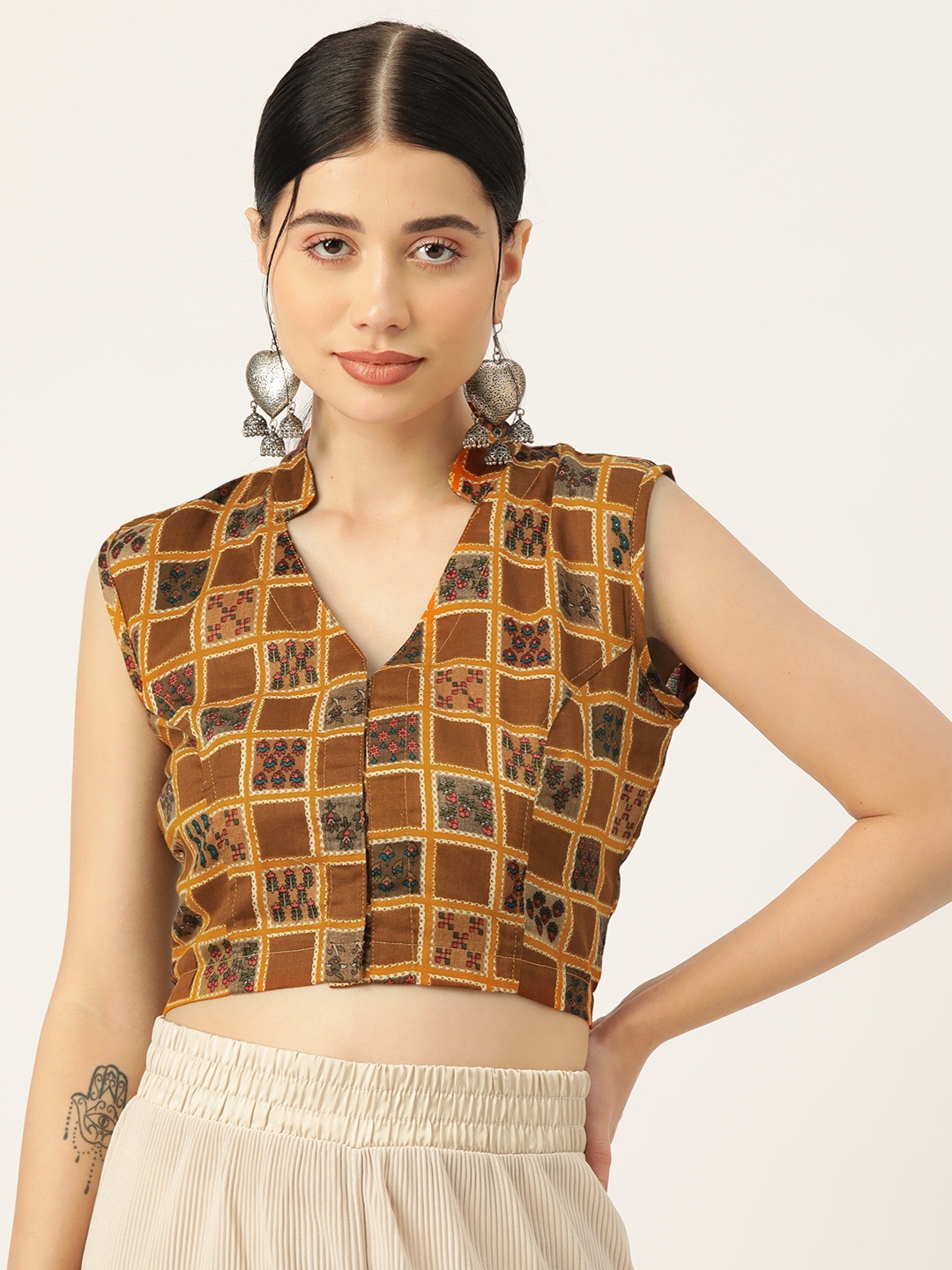 

Molcha Printed Sleeveless Front Open Blouse, Yellow