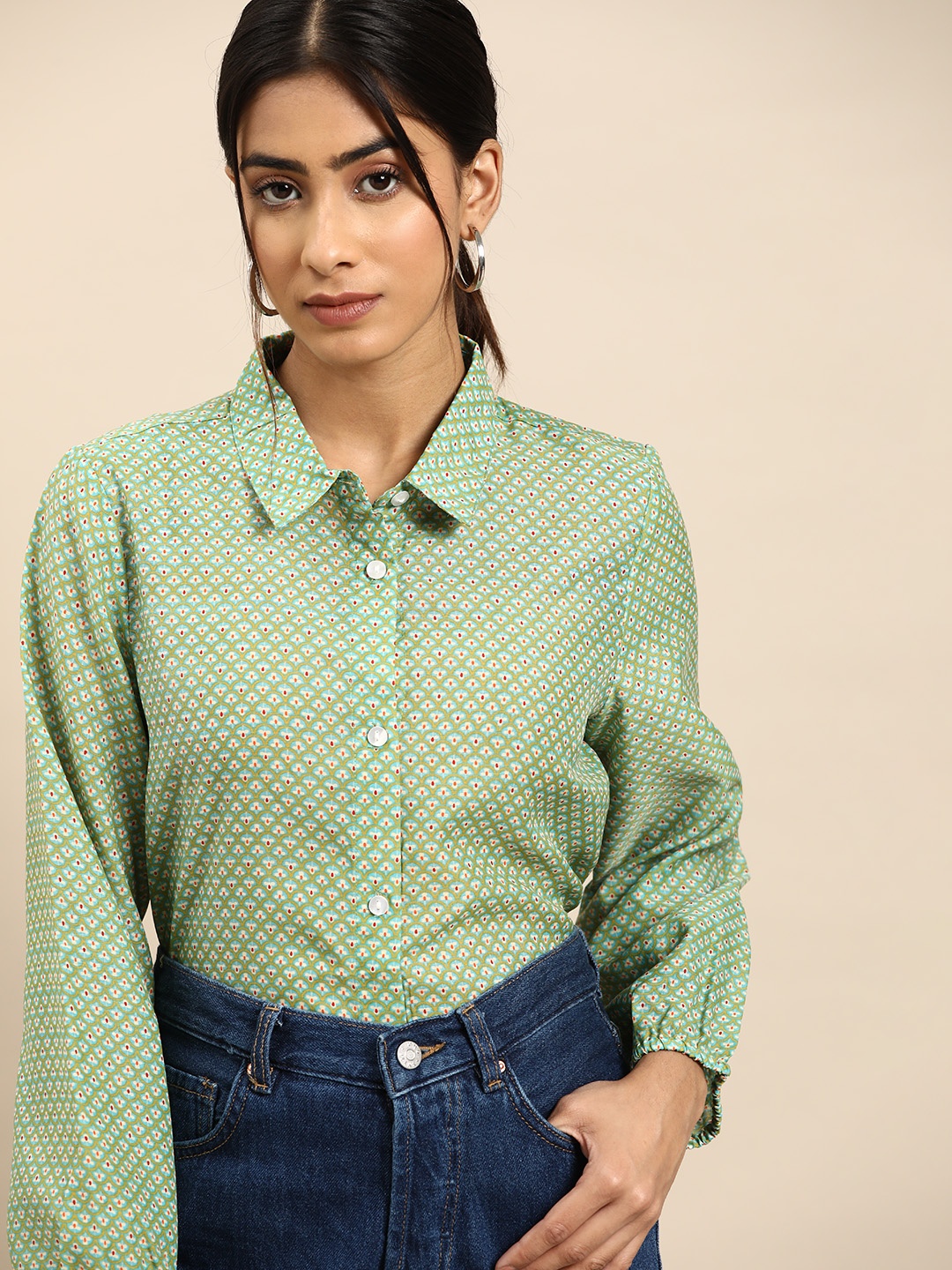 

all about you Women Floral Printed Shirt, Green